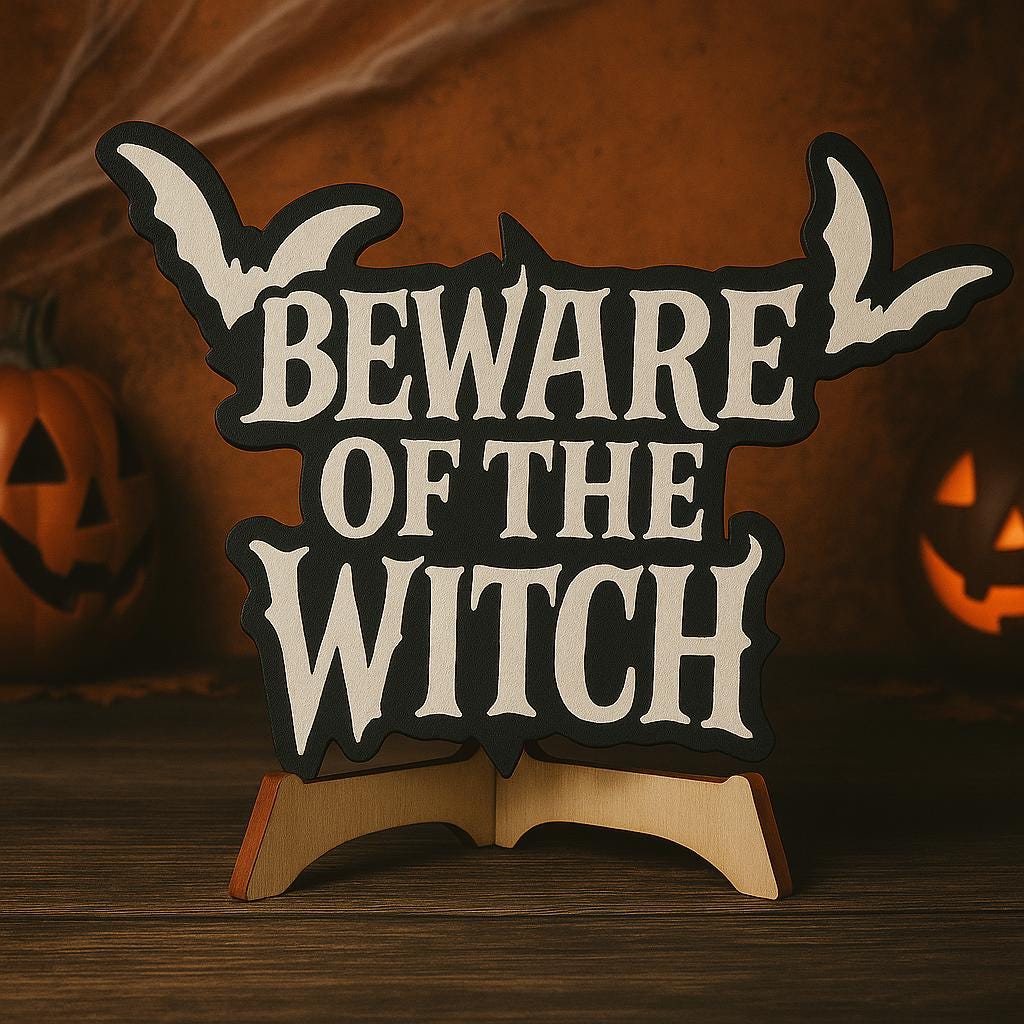 Beware of the Witch Door Sign, Gothic Halloween Door Decor, Spooky Front Porch Hanging, Bat Haunted Sign, Witchy Home Accent