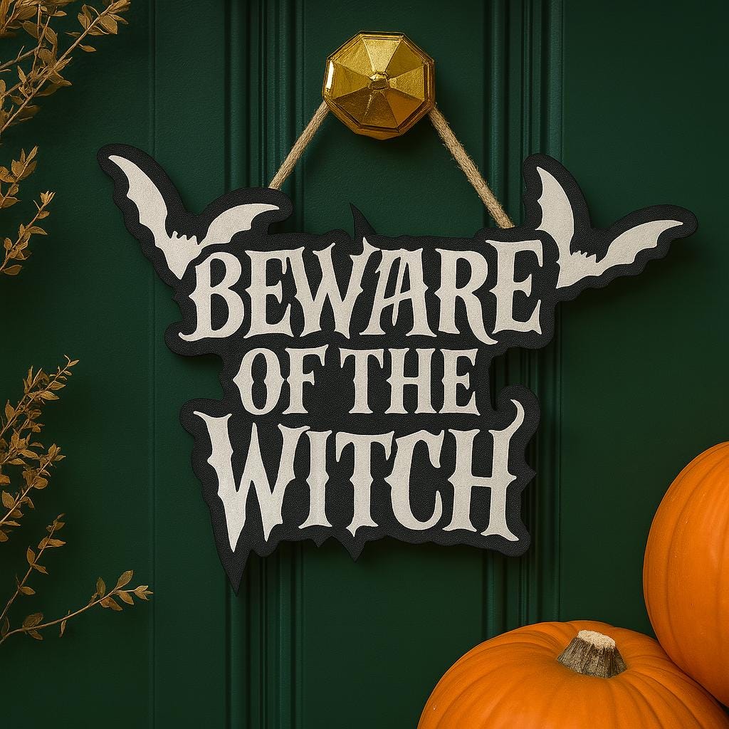 Beware of the Witch Door Sign, Gothic Halloween Door Decor, Spooky Front Porch Hanging, Bat Haunted Sign, Witchy Home Accent
