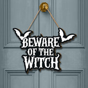 Beware of the Witch Door Sign, Gothic Halloween Door Decor, Spooky Front Porch Hanging, Bat Haunted Sign, Witchy Home Accent