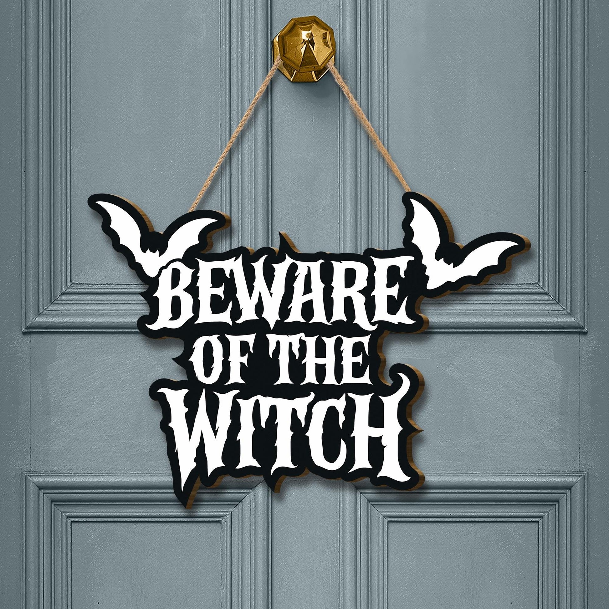 Beware of the Witch Door Sign, Gothic Halloween Door Decor, Spooky Front Porch Hanging, Bat Haunted Sign, Witchy Home Accent