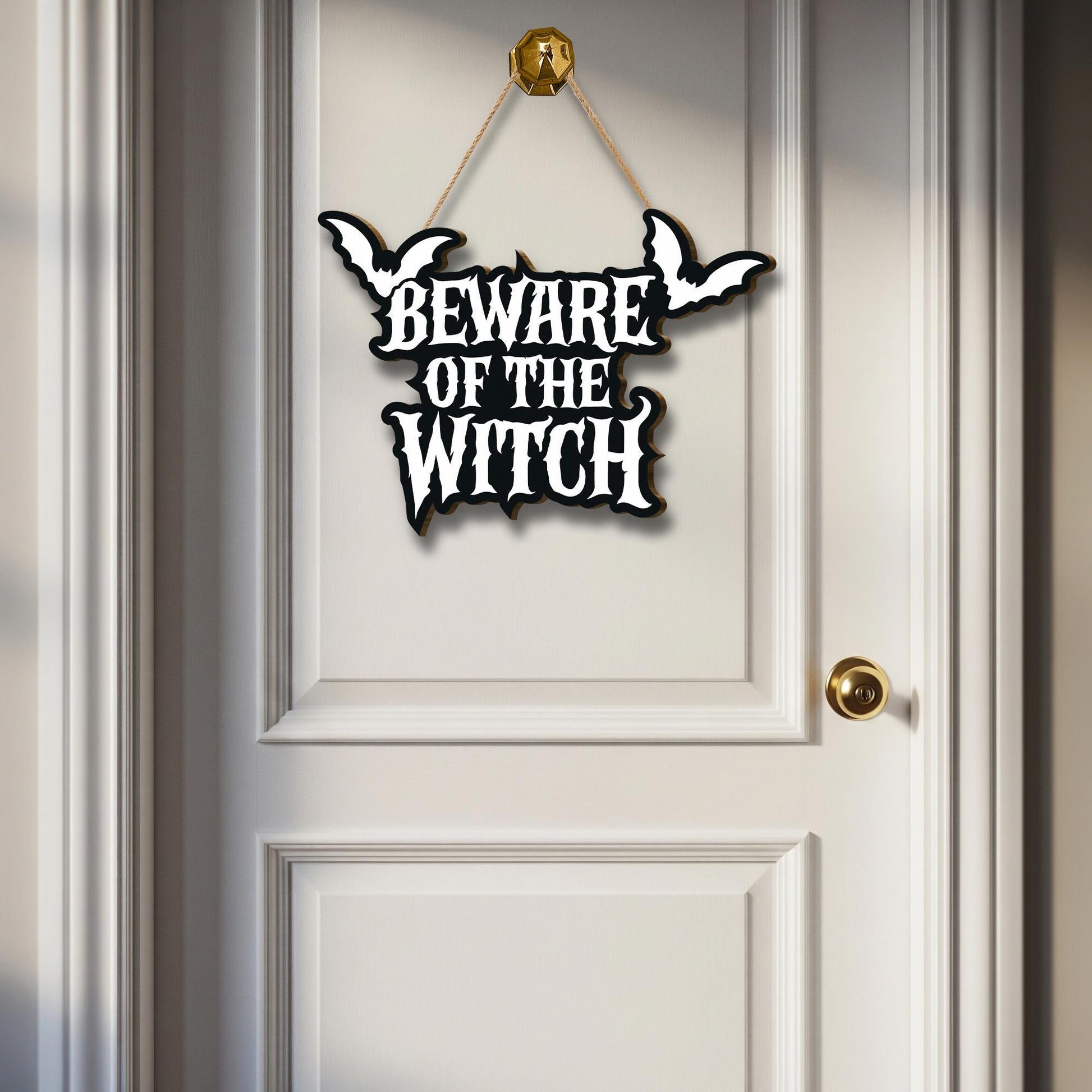 Beware of the Witch Door Sign, Gothic Halloween Door Decor, Spooky Front Porch Hanging, Bat Haunted Sign, Witchy Home Accent