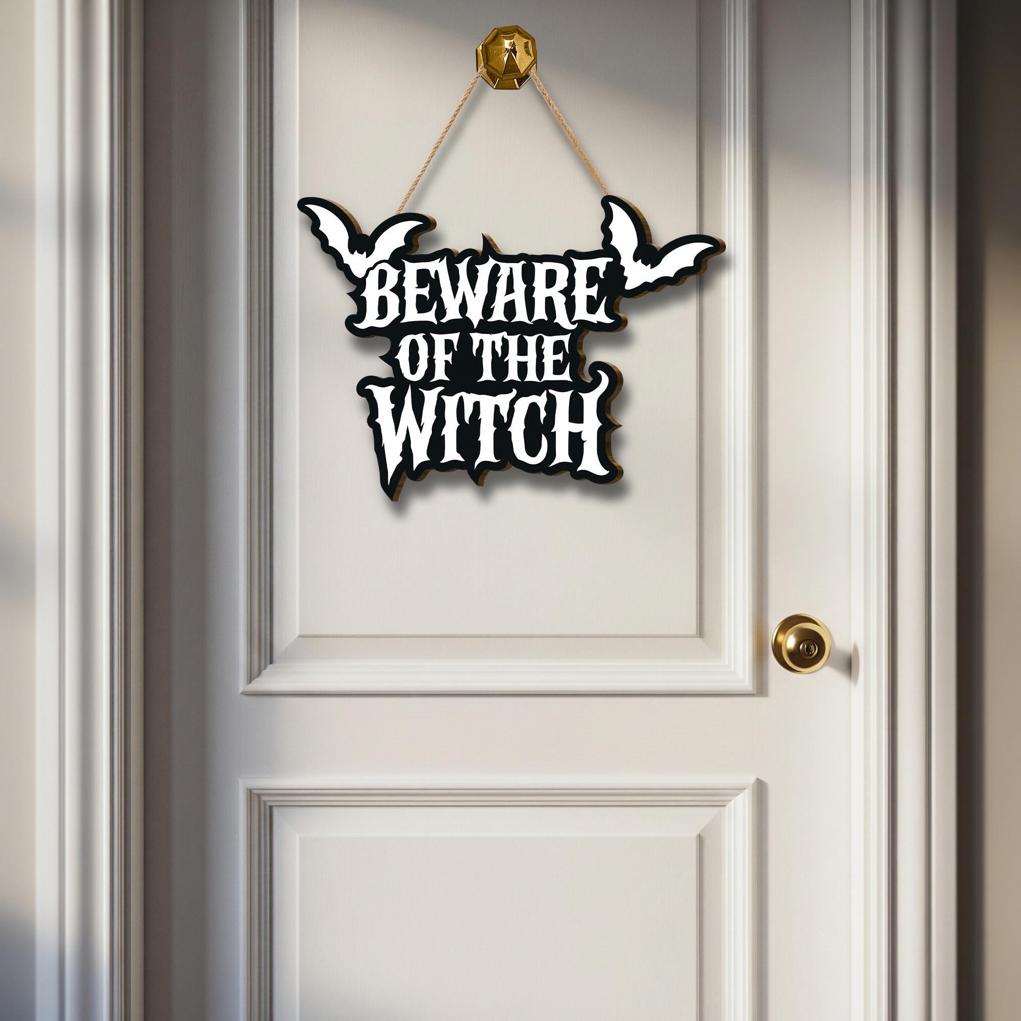 Beware of the Witch Door Sign, Gothic Halloween Door Decor, Spooky Front Porch Hanging, Bat Haunted Sign, Witchy Home Accent
