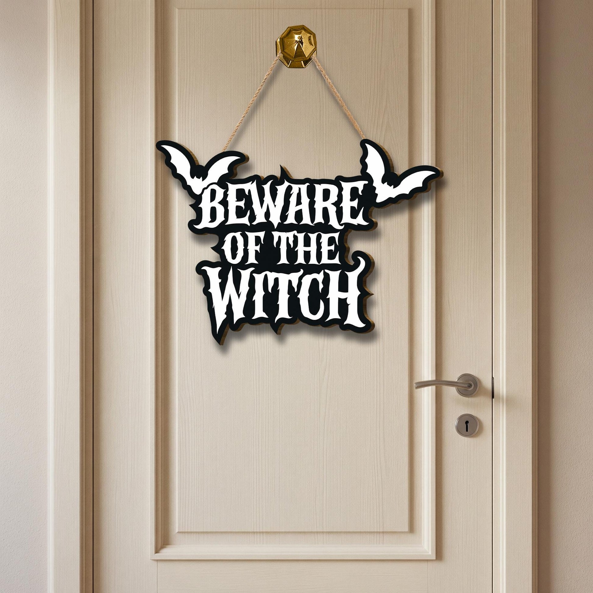 Beware of the Witch Door Sign, Gothic Halloween Door Decor, Spooky Front Porch Hanging, Bat Haunted Sign, Witchy Home Accent