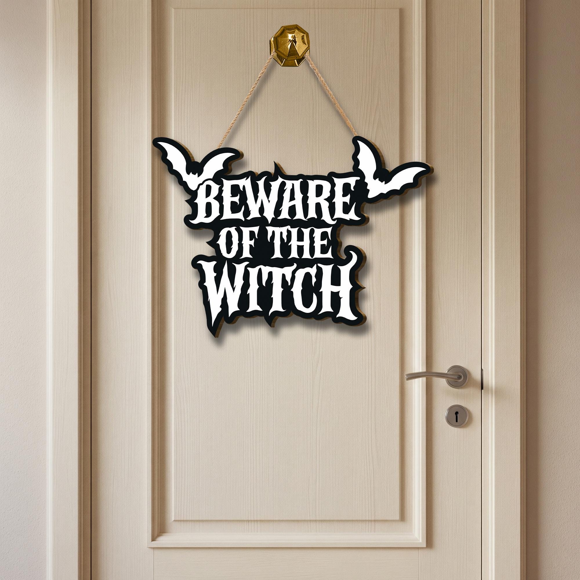 Beware of the Witch Door Sign, Gothic Halloween Door Decor, Spooky Front Porch Hanging, Bat Haunted Sign, Witchy Home Accent