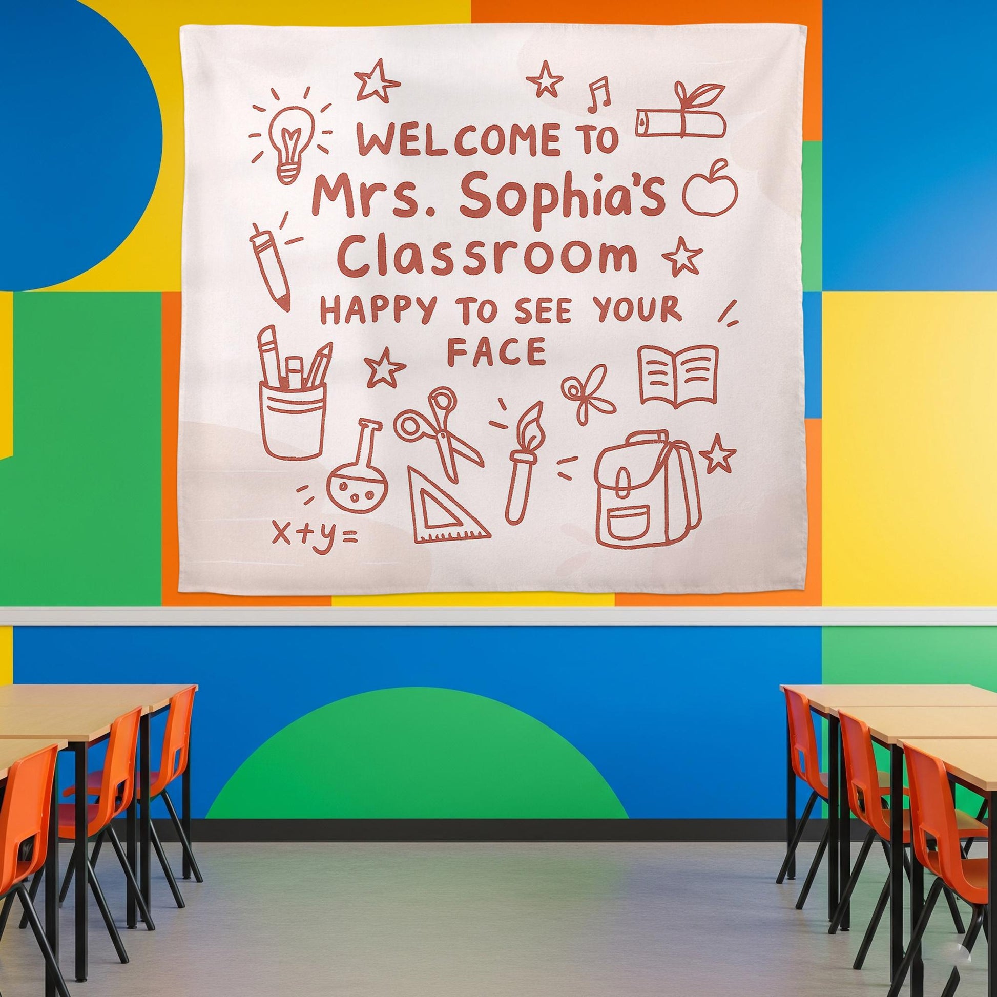 Personalized Classroom Welcome Banner, Back to School Teacher Sign, Custom Name Wall Decor for Kindergarten or Elementary Room, Teacher Sign