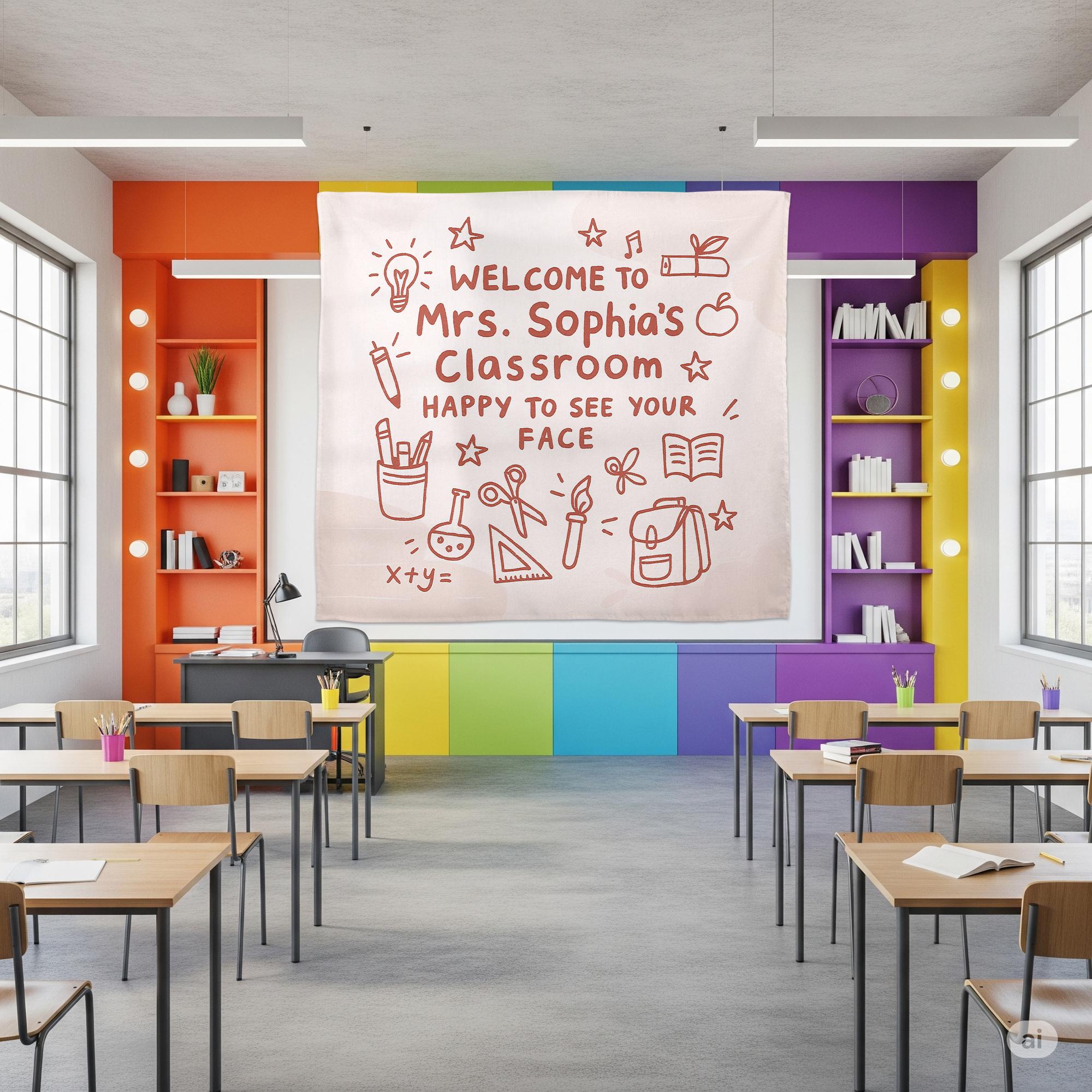 Personalized Classroom Welcome Banner, Back to School Teacher Sign, Custom Name Wall Decor for Kindergarten or Elementary Room, Teacher Sign