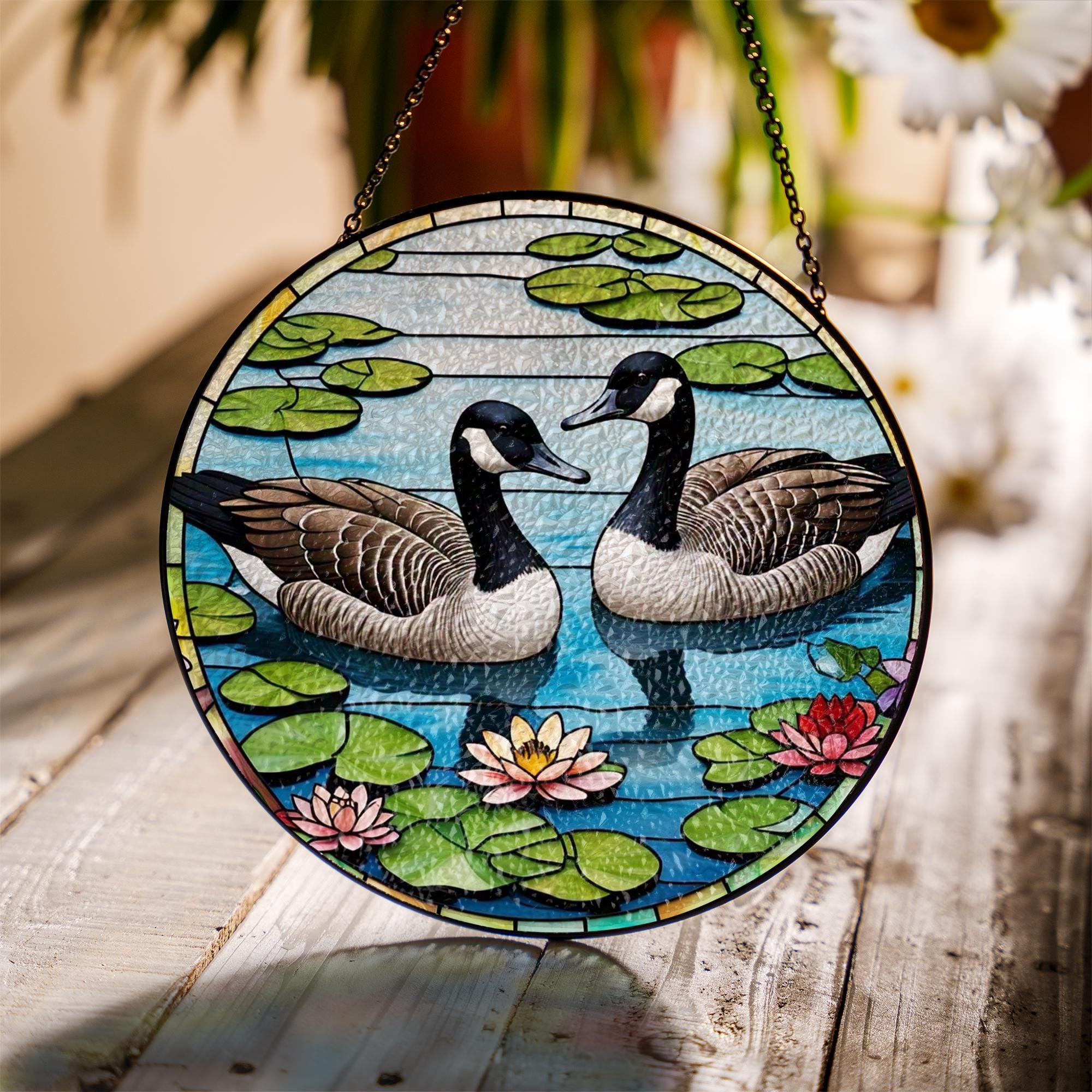 Canada Goose Glass Suncatcher, Lake Birds Window Decor, Nature Sun Catcher, Waterfowl Art Gift, Goose Lover Home Accent