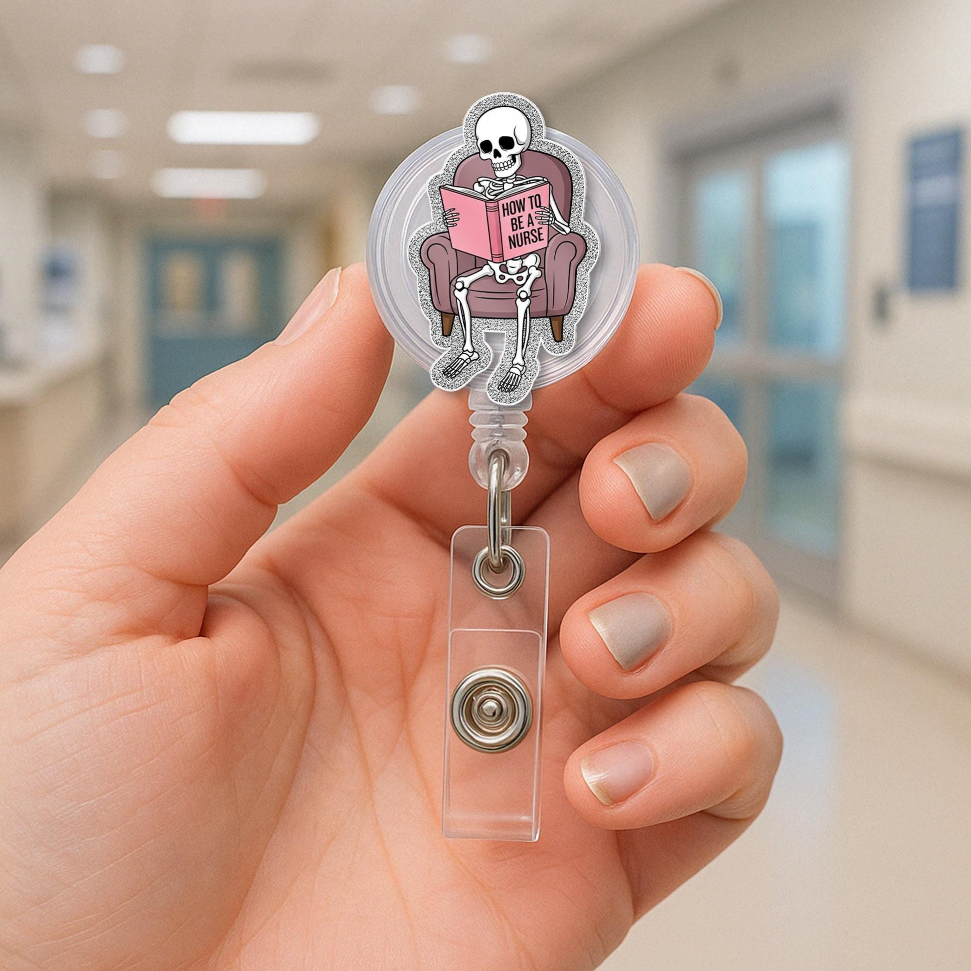 Funny Skeleton Nurse Badge Reel, How to Be a Nurse ID Clip, Quirky Medical Badge Holder, RN Student Gift, Nursing School Humor