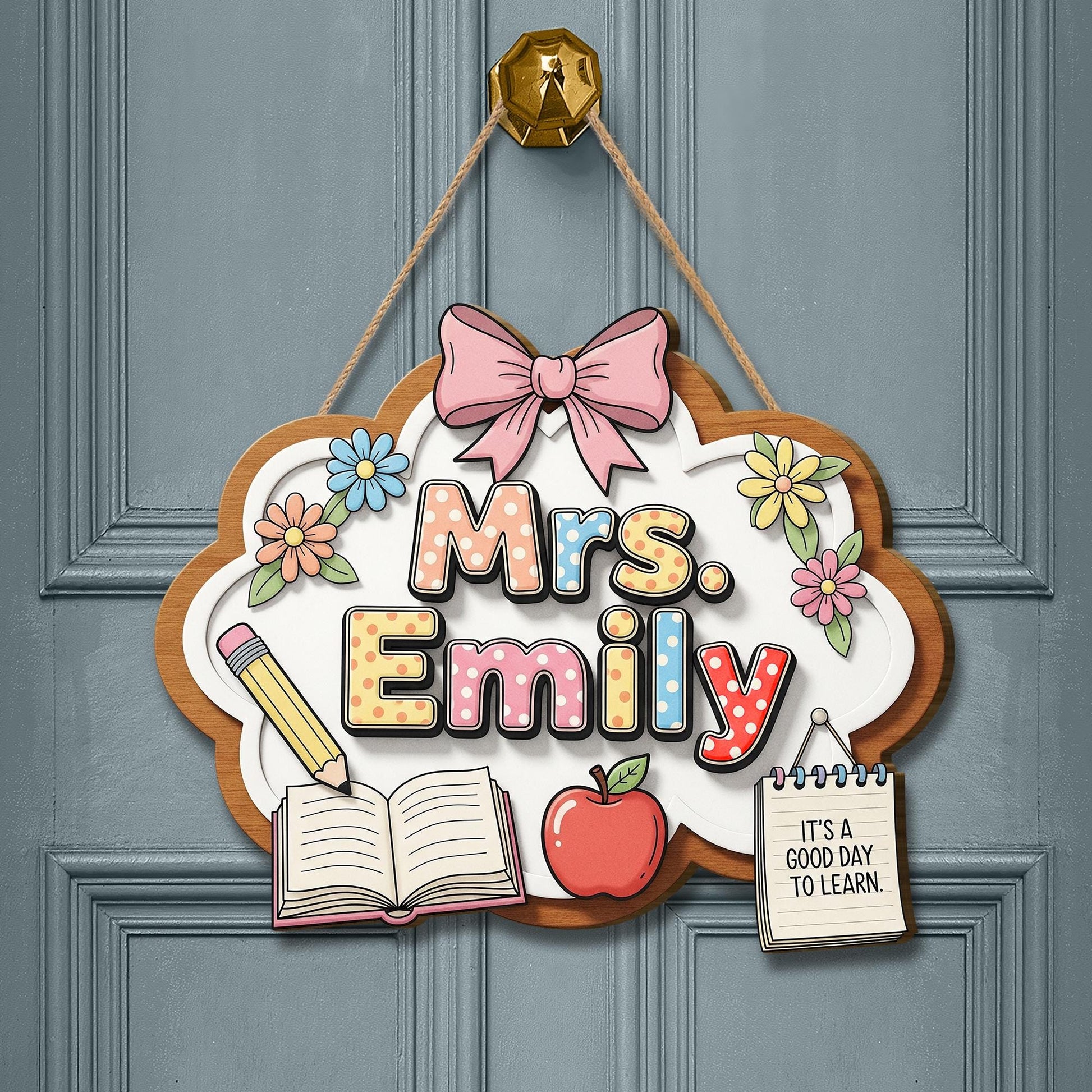 Custom Teacher Door Hanger, Teacher Classroom Sign, Back to School Decor, Personalized Teacher Gift, Cute Name Door Plaque
