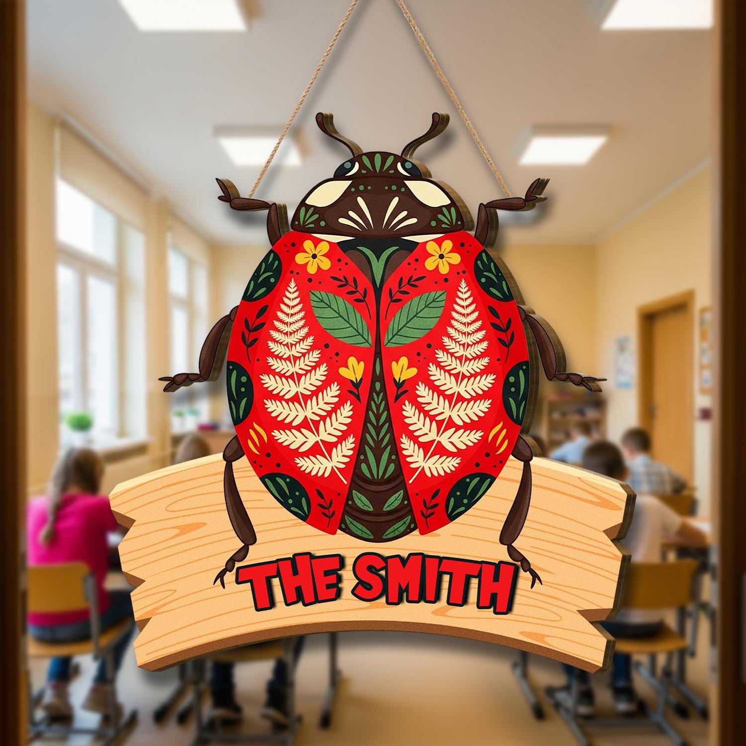 Personalized Ladybug Door Sign, Custom Name Wood Plaque, Rustic Bug Decor for Home, Cute Insect Wall Hanging, Family Name Sign Gift