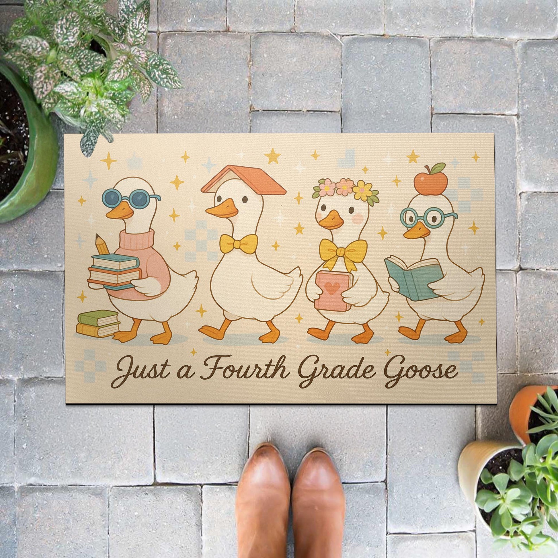 Just a Fourth Grade Goose Doormat | Funny Teacher Classroom Rug | Back to School Decor, Cute Goose Gift for Third Grade Teacher, Teacher Rug