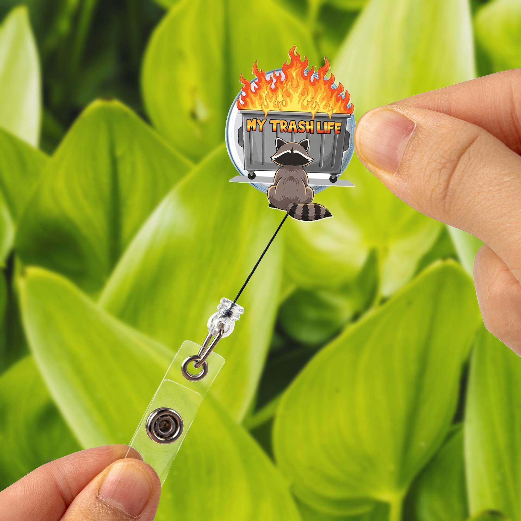 Funny Raccoon Badge Reel, My Trash Life ID Holder, Dumpster Fire Badge Clip, Cute Work Accessory, Sarcastic Gift for Coworkers, Nurse Badge