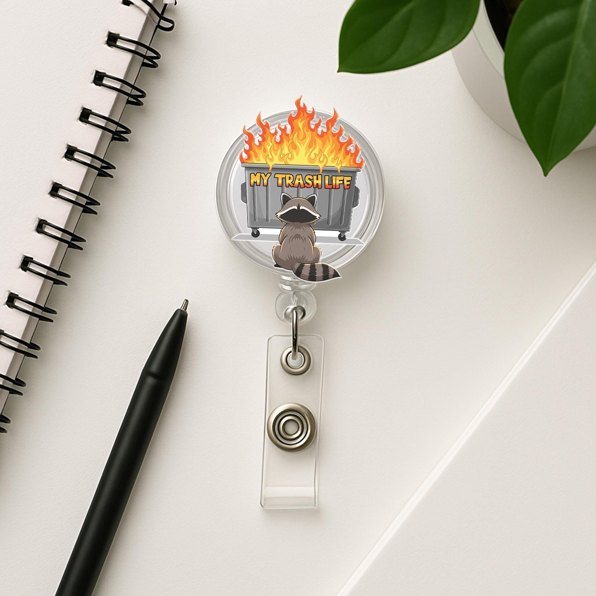 Funny Raccoon Badge Reel, My Trash Life ID Holder, Dumpster Fire Badge Clip, Cute Work Accessory, Sarcastic Gift for Coworkers, Nurse Badge