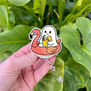 Cute Ghost Flamingo Badge Reel, Nurse ID Holder, Funny Summer Retractable Badge Clip, Medical Badge Reel Gift, Healthcare Accessory