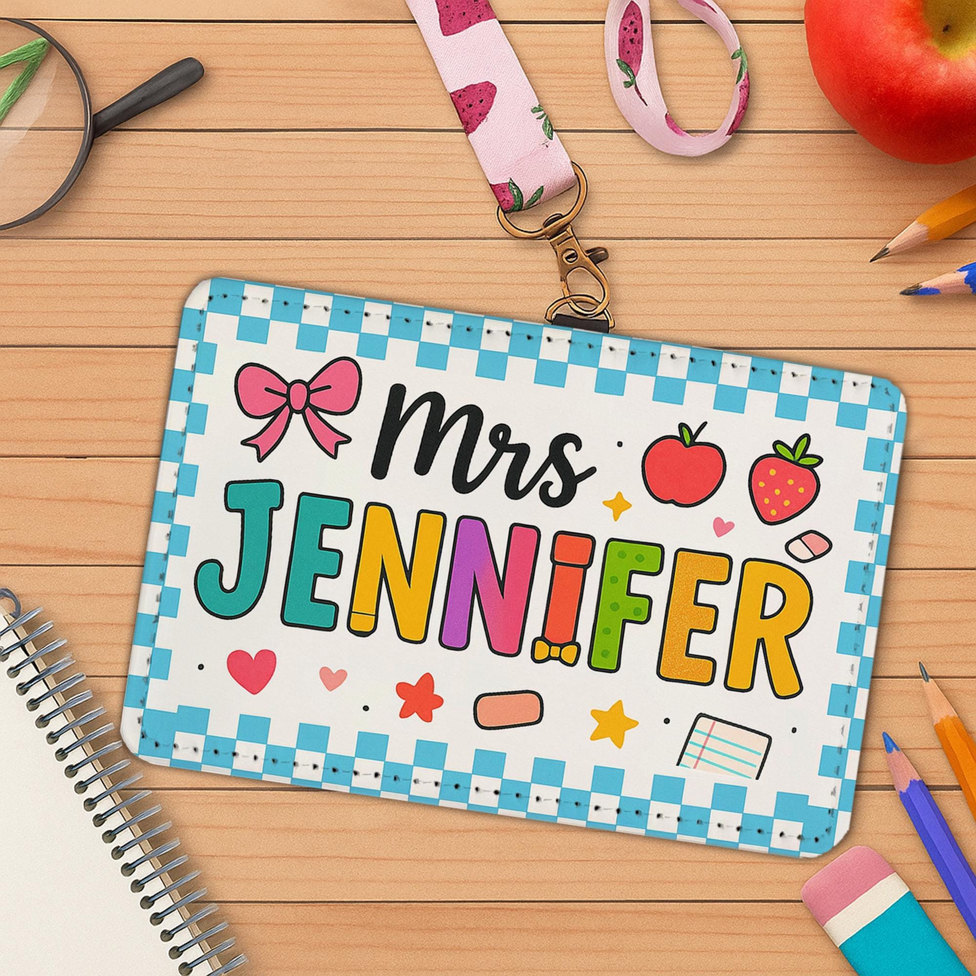 Teacher ID Badge Holder, Cute Teacher Name Tag, Personalized Retractable Clip, School Staff Gift, Fun Work Badge Reel