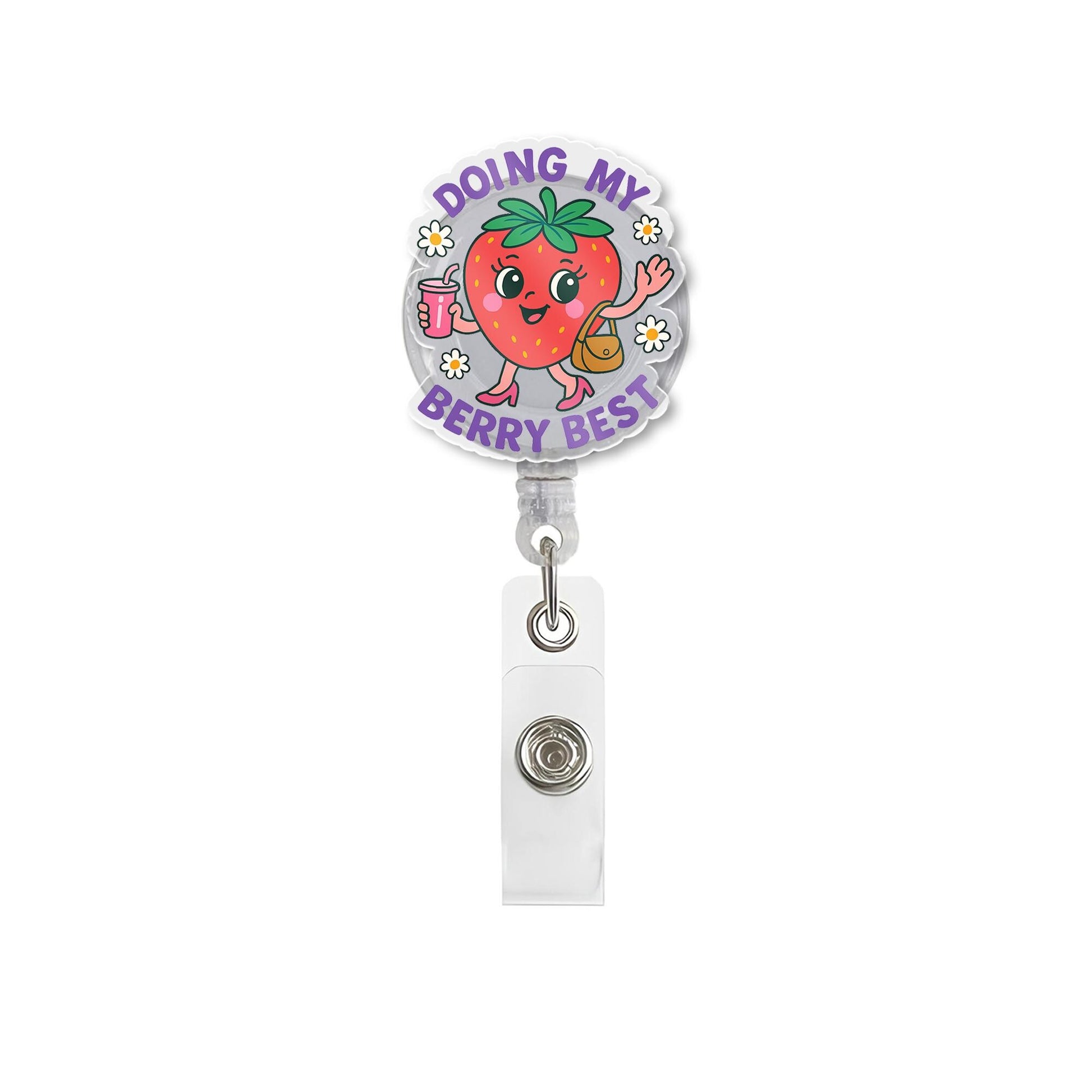 Doing My Berry Best Badge Reel, Cute Strawberry Nurse ID Clip, Fun Retractable Badge Holder, Medical Gift for Healthcare Worker