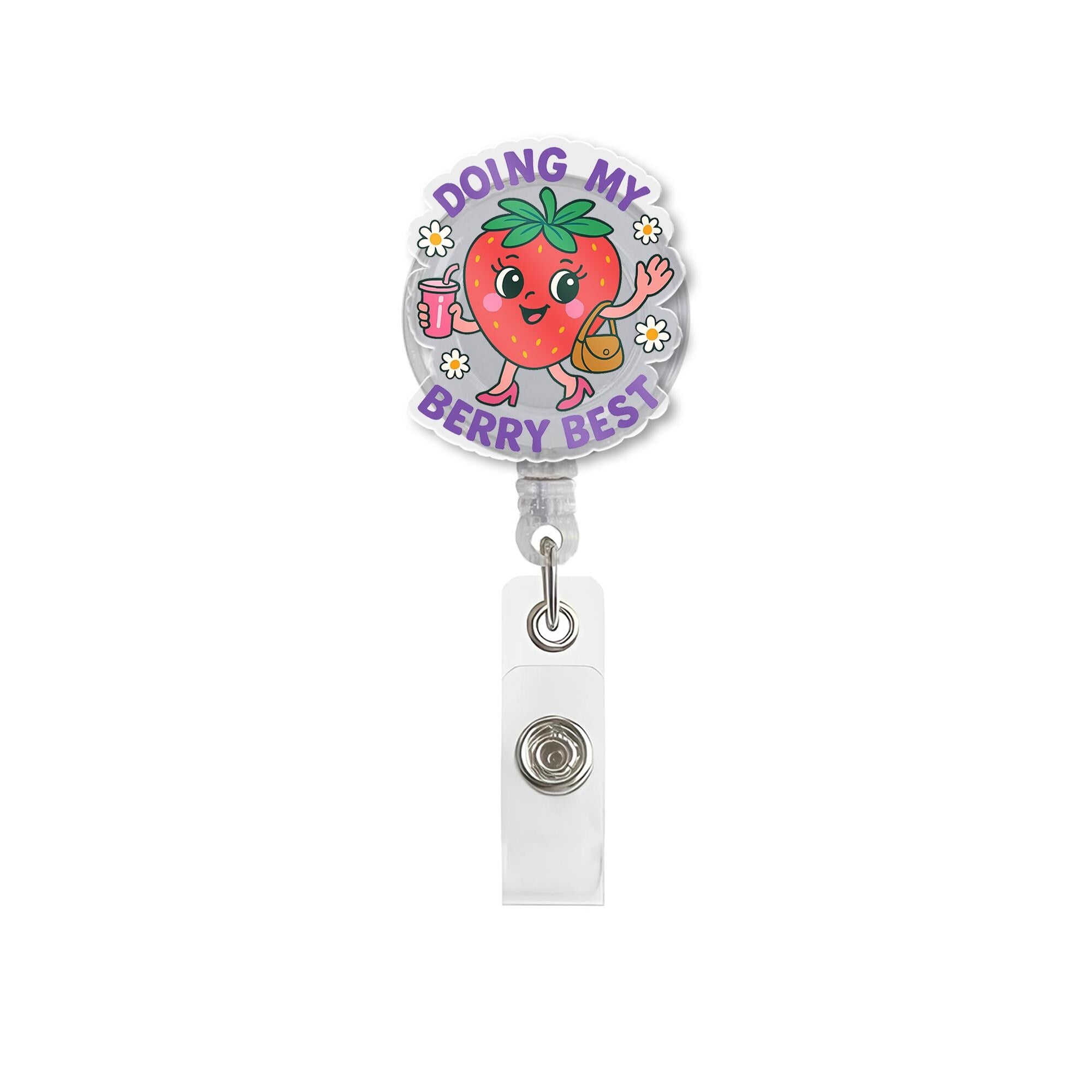 Doing My Berry Best Badge Reel, Cute Strawberry Nurse ID Clip, Fun Retractable Badge Holder, Medical Gift for Healthcare Worker