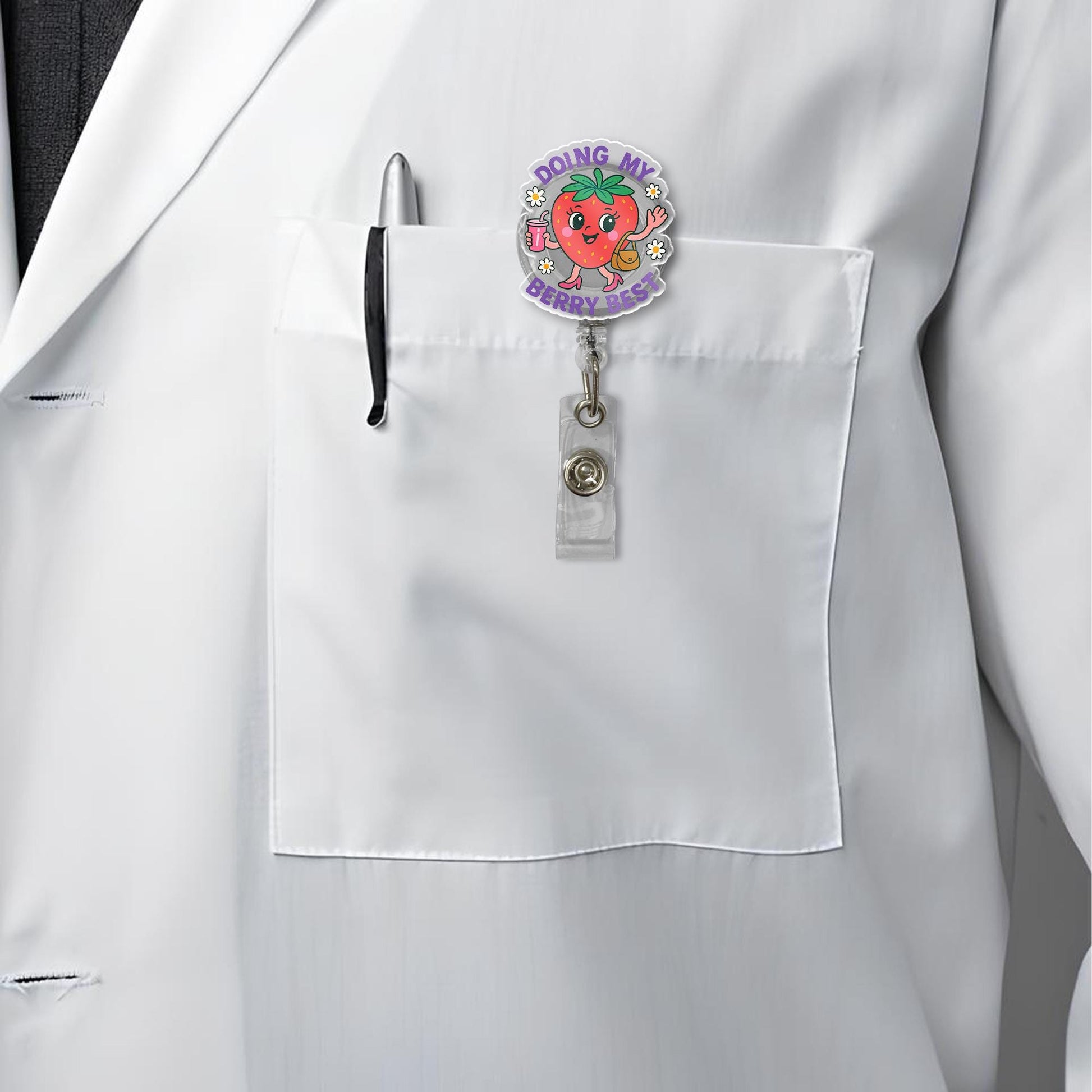 Doing My Berry Best Badge Reel, Cute Strawberry Nurse ID Clip, Fun Retractable Badge Holder, Medical Gift for Healthcare Worker