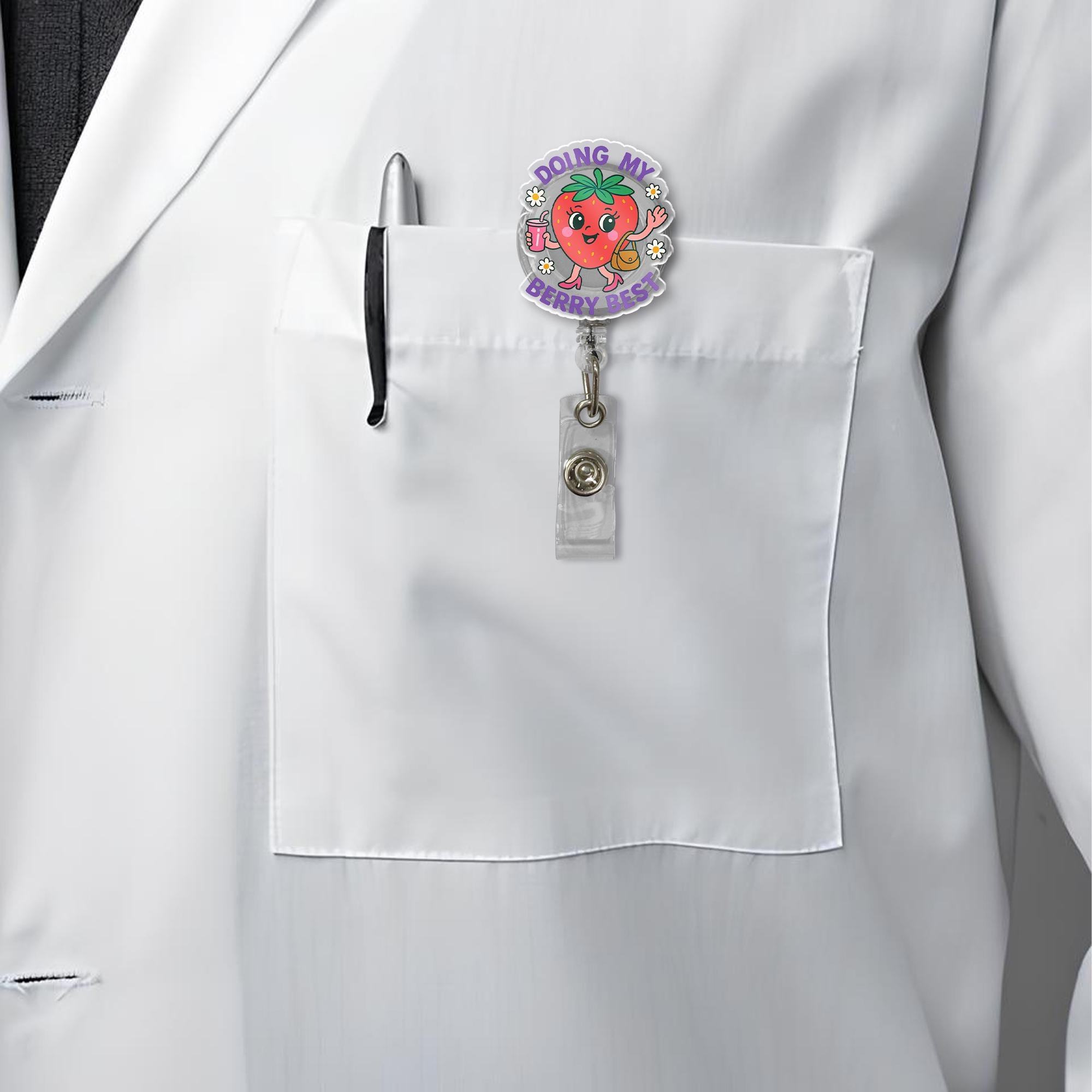 Doing My Berry Best Badge Reel, Cute Strawberry Nurse ID Clip, Fun Retractable Badge Holder, Medical Gift for Healthcare Worker