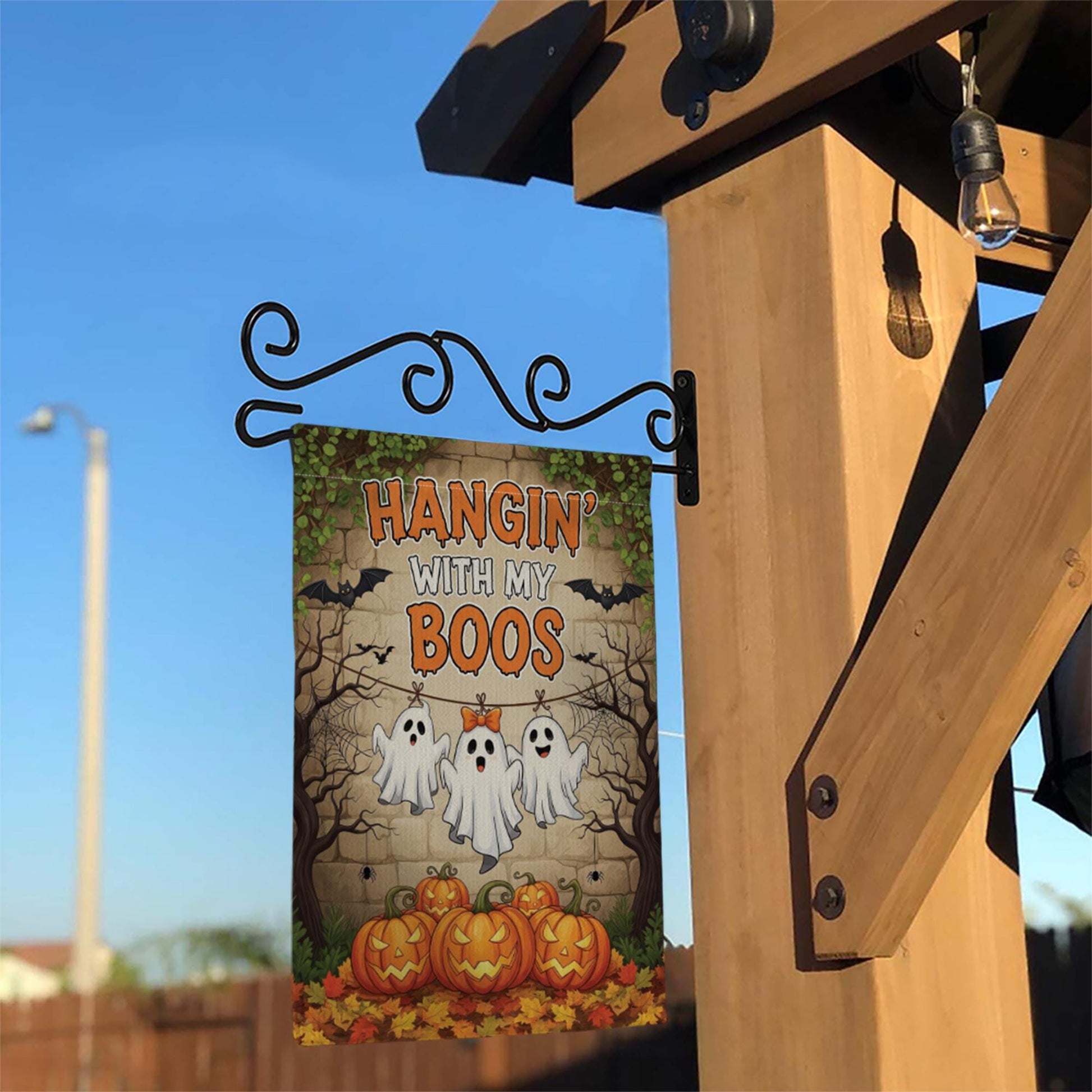 Hangin’ With My Boos Garden Flag | Funny Halloween Ghost Yard Banner | Cute Fall Outdoor Decor with Pumpkins and Spooky Friends