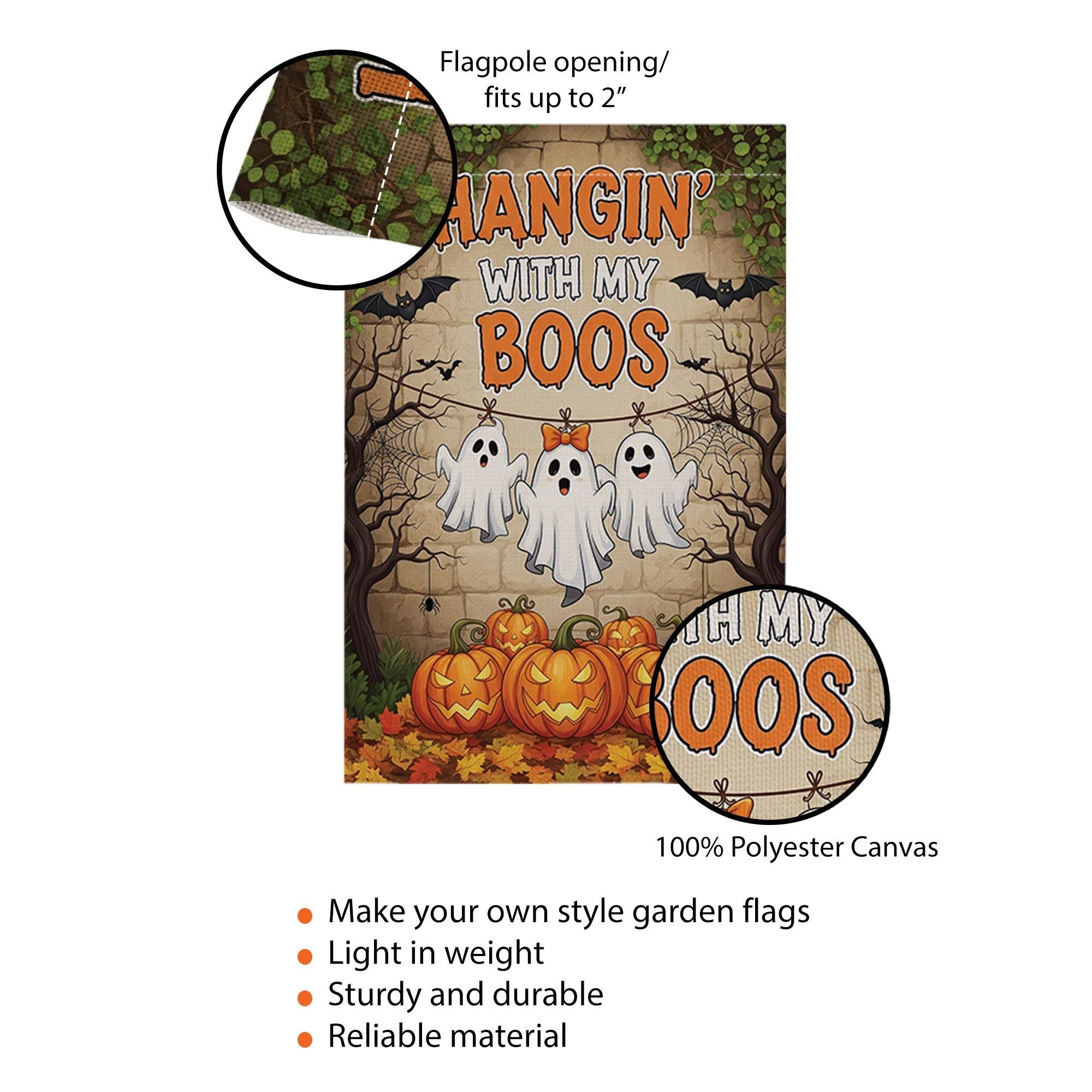 Hangin’ With My Boos Garden Flag | Funny Halloween Ghost Yard Banner | Cute Fall Outdoor Decor with Pumpkins and Spooky Friends