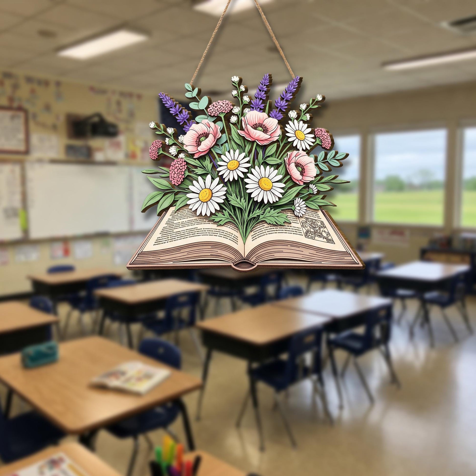Floral Book Wooden Door Sign | Book Lover Wall Decor | Rustic Hanging Sign for Teachers, Readers & Libraries | Literary Home Accent