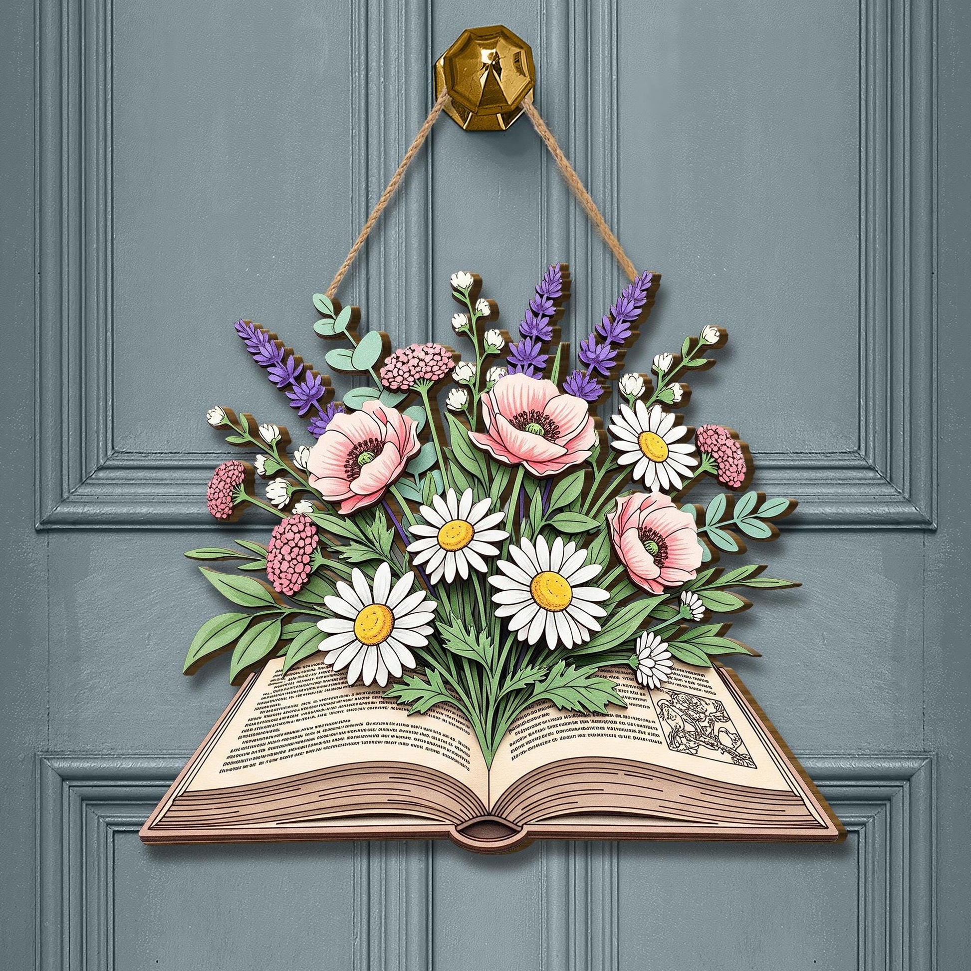 Floral Book Wooden Door Sign | Book Lover Wall Decor | Rustic Hanging Sign for Teachers, Readers & Libraries | Literary Home Accent