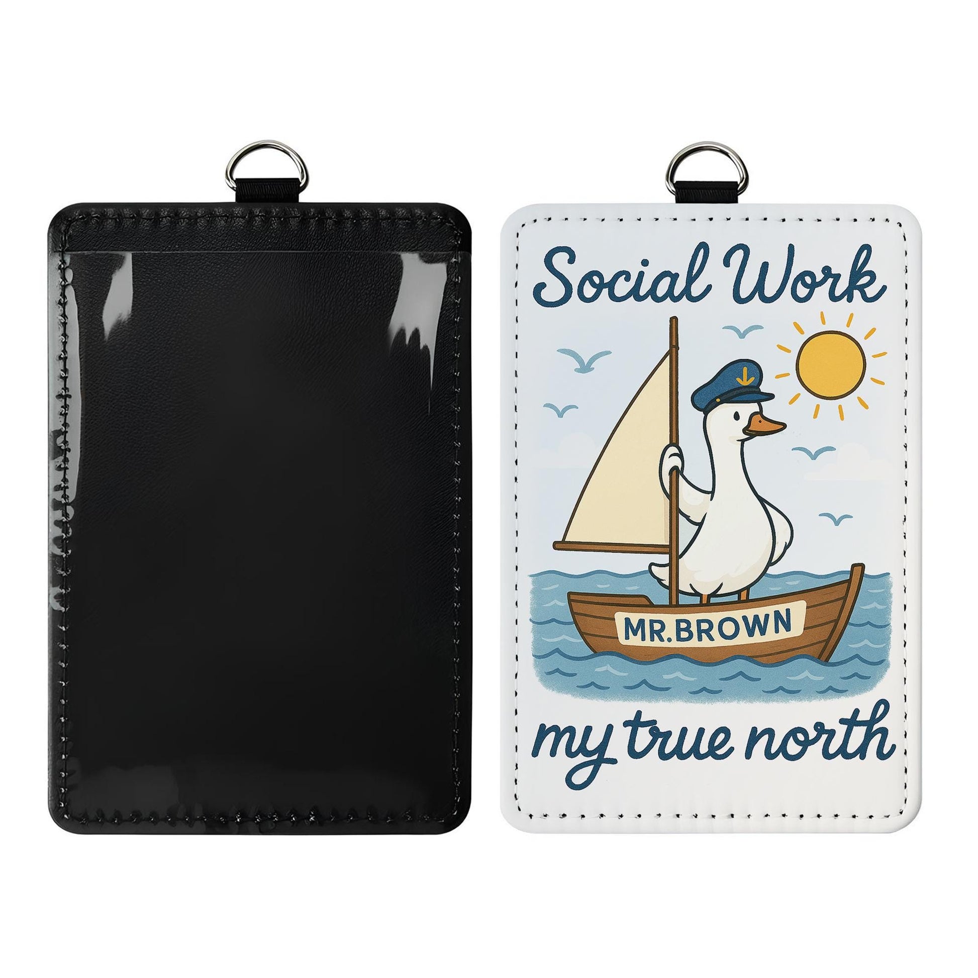 Social Work Badge Holder, Cute Duck ID Card Holder, Personalized Lanyard Tag for Social Worker,Nautical Office Accessory Gift,Cute ID Holder