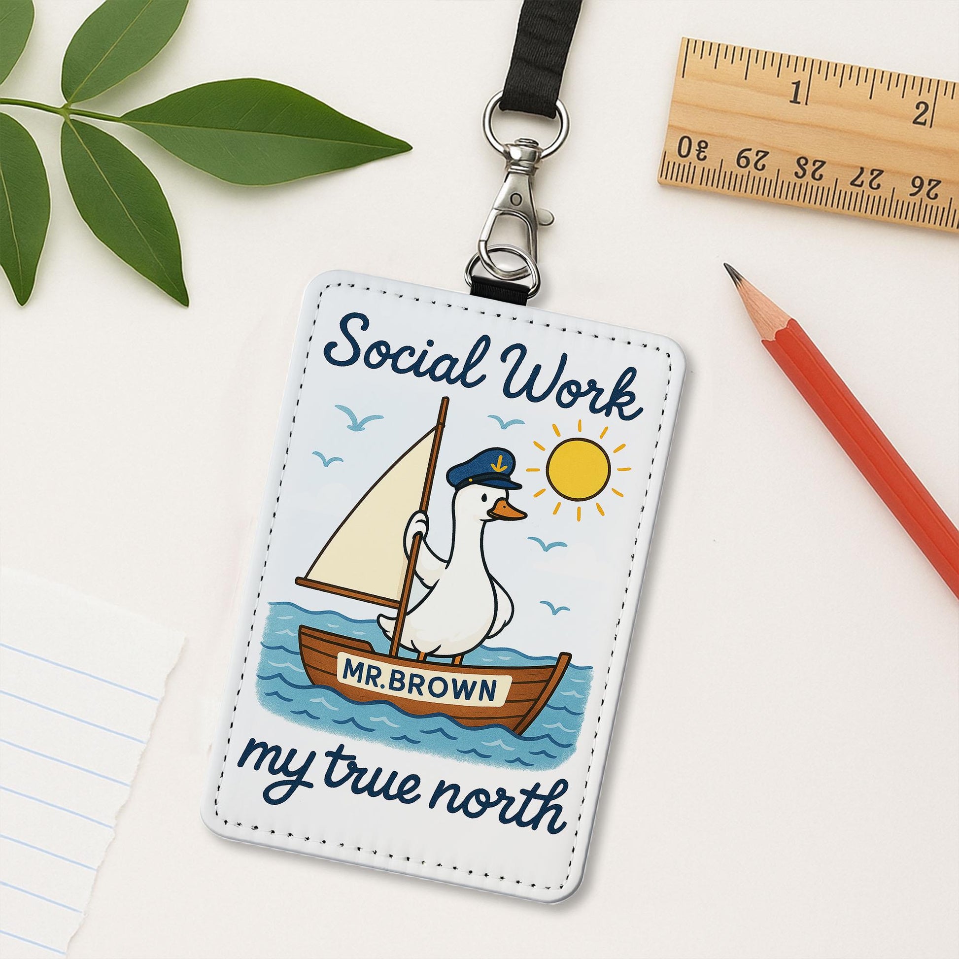 Social Work Badge Holder, Cute Duck ID Card Holder, Personalized Lanyard Tag for Social Worker,Nautical Office Accessory Gift,Cute ID Holder