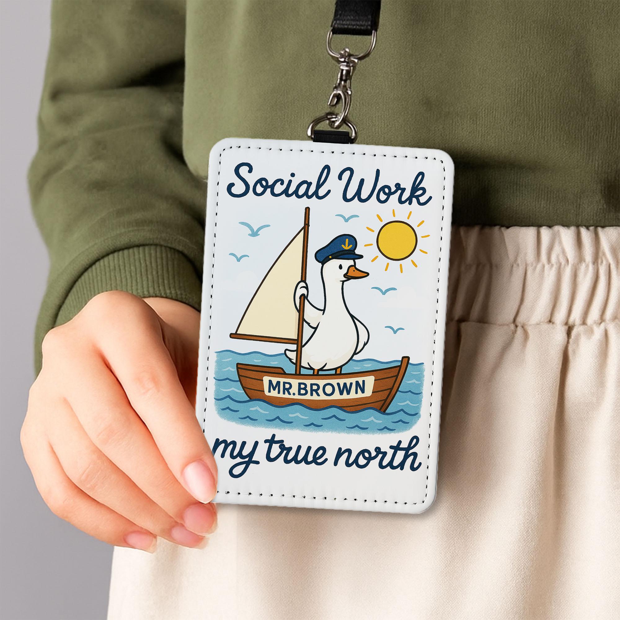 Social Work Badge Holder, Cute Duck ID Card Holder, Personalized Lanyard Tag for Social Worker,Nautical Office Accessory Gift,Cute ID Holder