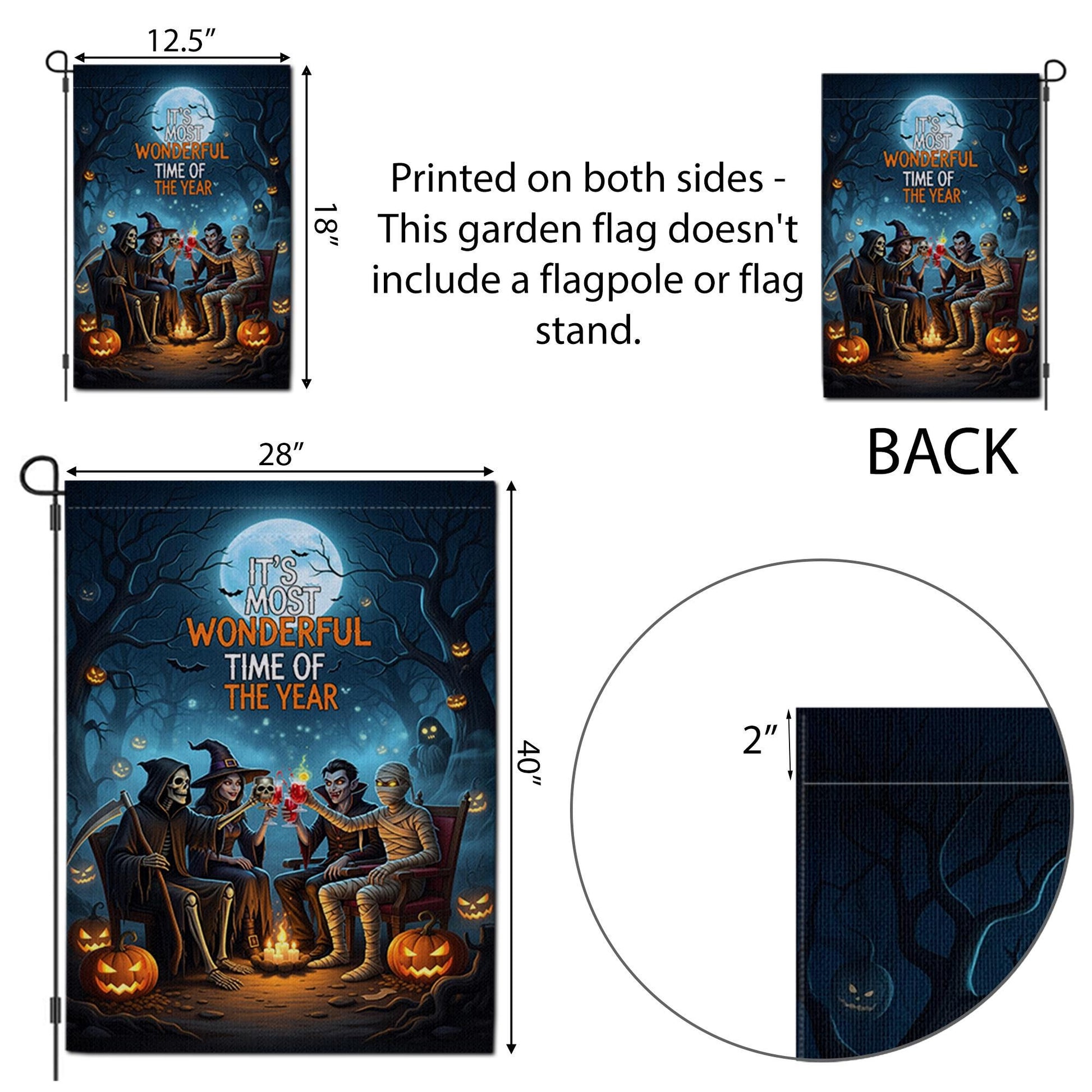 Halloween Campfire Garden Flag – Grim Reaper Vampire Witch Mummy – Spooky Fall Yard Decor