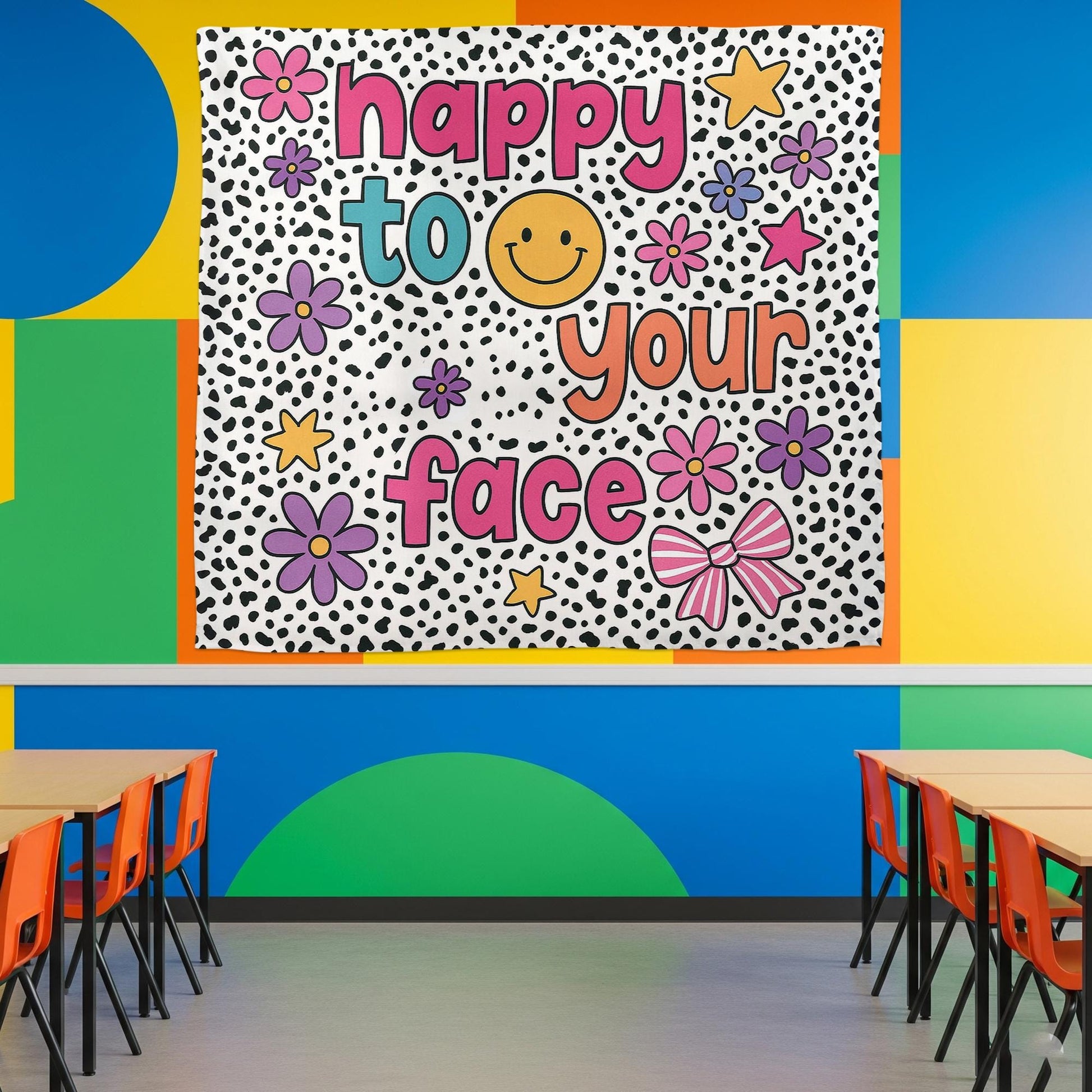 Happy to See Your Face Classroom Banner | Fun Teacher Wall Decor | Bright Retro Classroom Sign | Back to School Room Decoration, Elementary