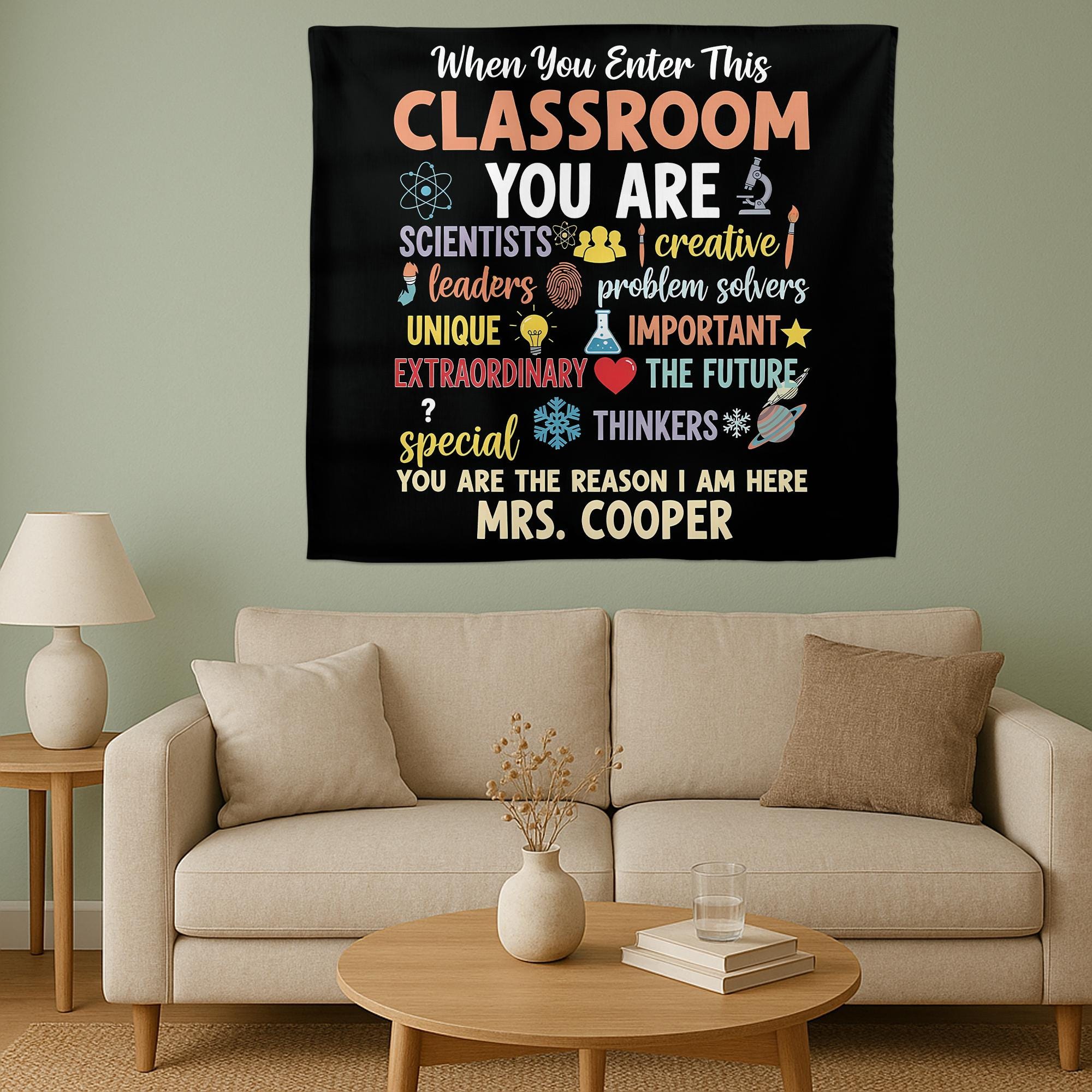 Personalized Classroom Tapestry, Inspirational Teacher Wall Decor, Custom Student Motivation Sign, Back to School Classroom Poster