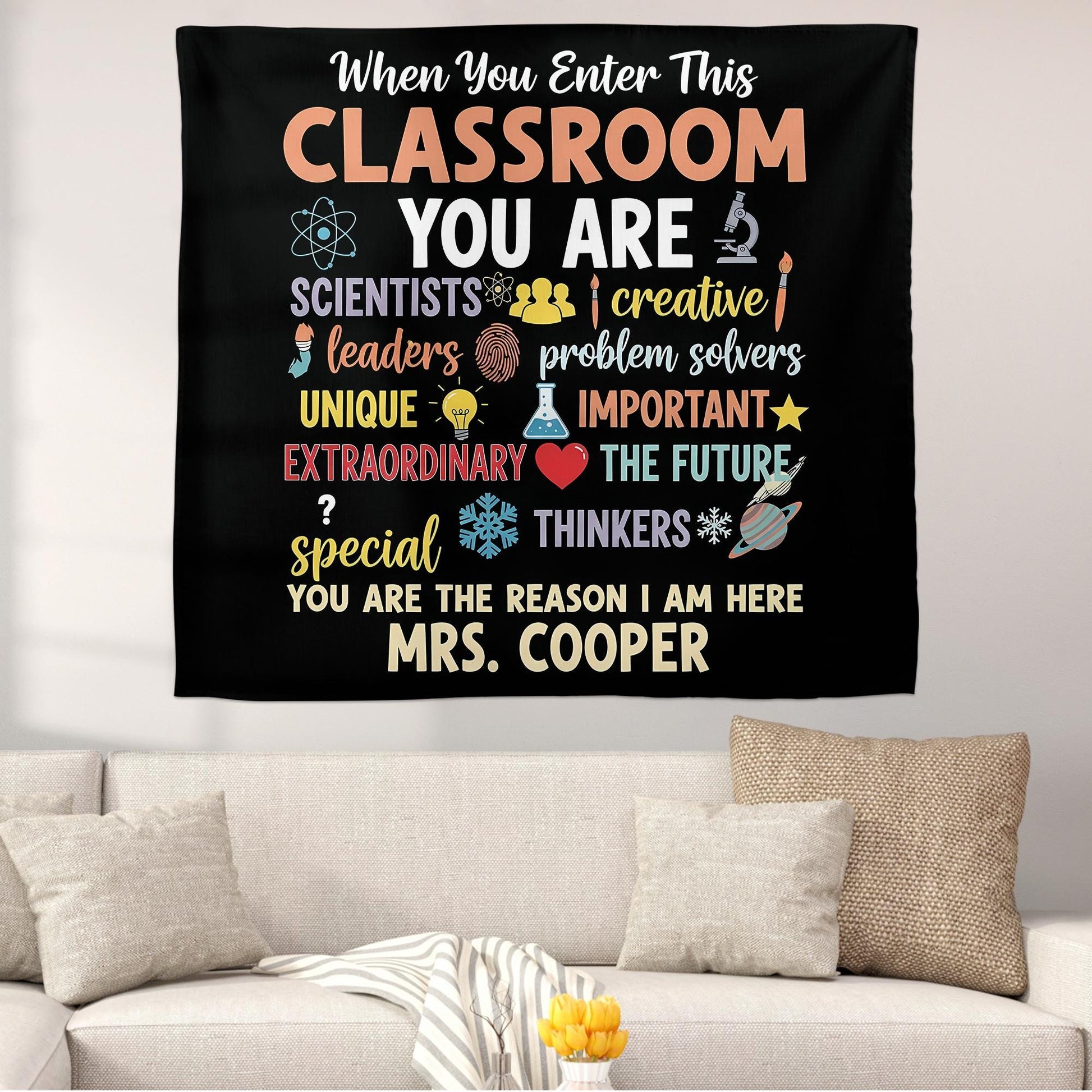 Personalized Classroom Tapestry, Inspirational Teacher Wall Decor, Custom Student Motivation Sign, Back to School Classroom Poster