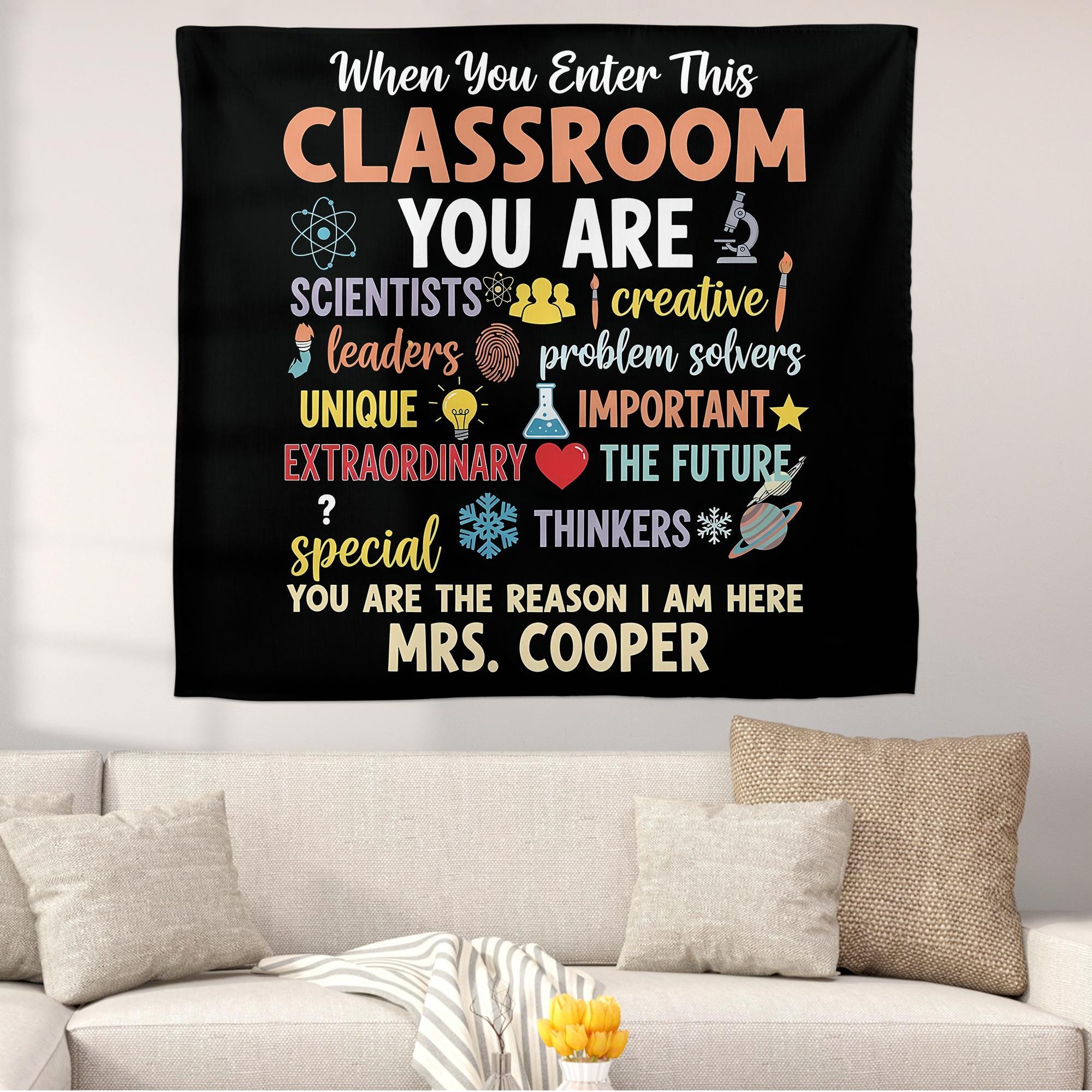 Personalized Classroom Tapestry, Inspirational Teacher Wall Decor, Custom Student Motivation Sign, Back to School Classroom Poster