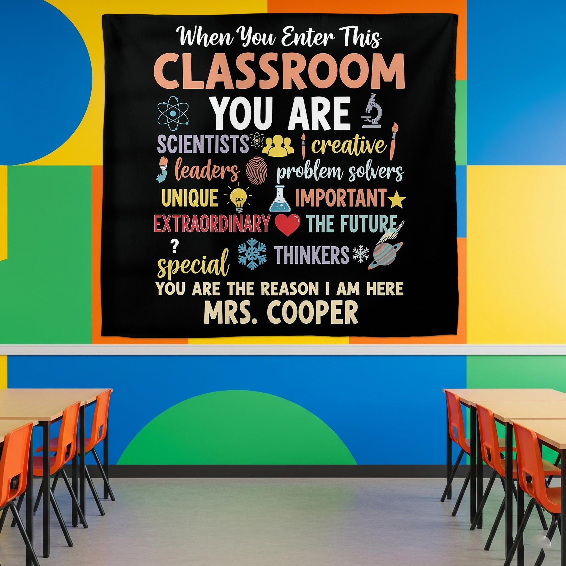 Personalized Classroom Tapestry, Inspirational Teacher Wall Decor, Custom Student Motivation Sign, Back to School Classroom Poster