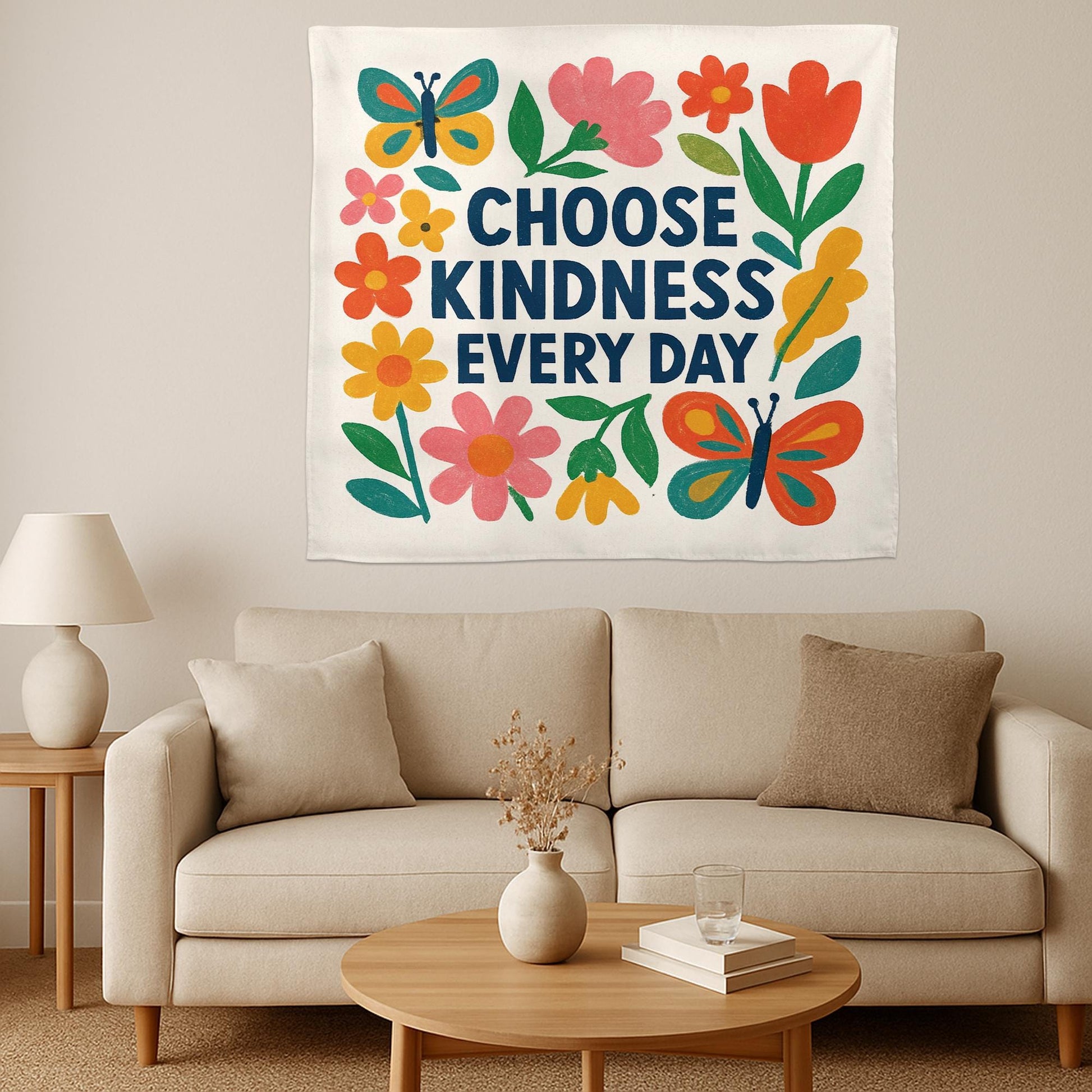 Choose Kindness Every Day Tapestry, Colorful Classroom Wall Decor, Teacher Positivity Banner, Floral School Kindness Poster