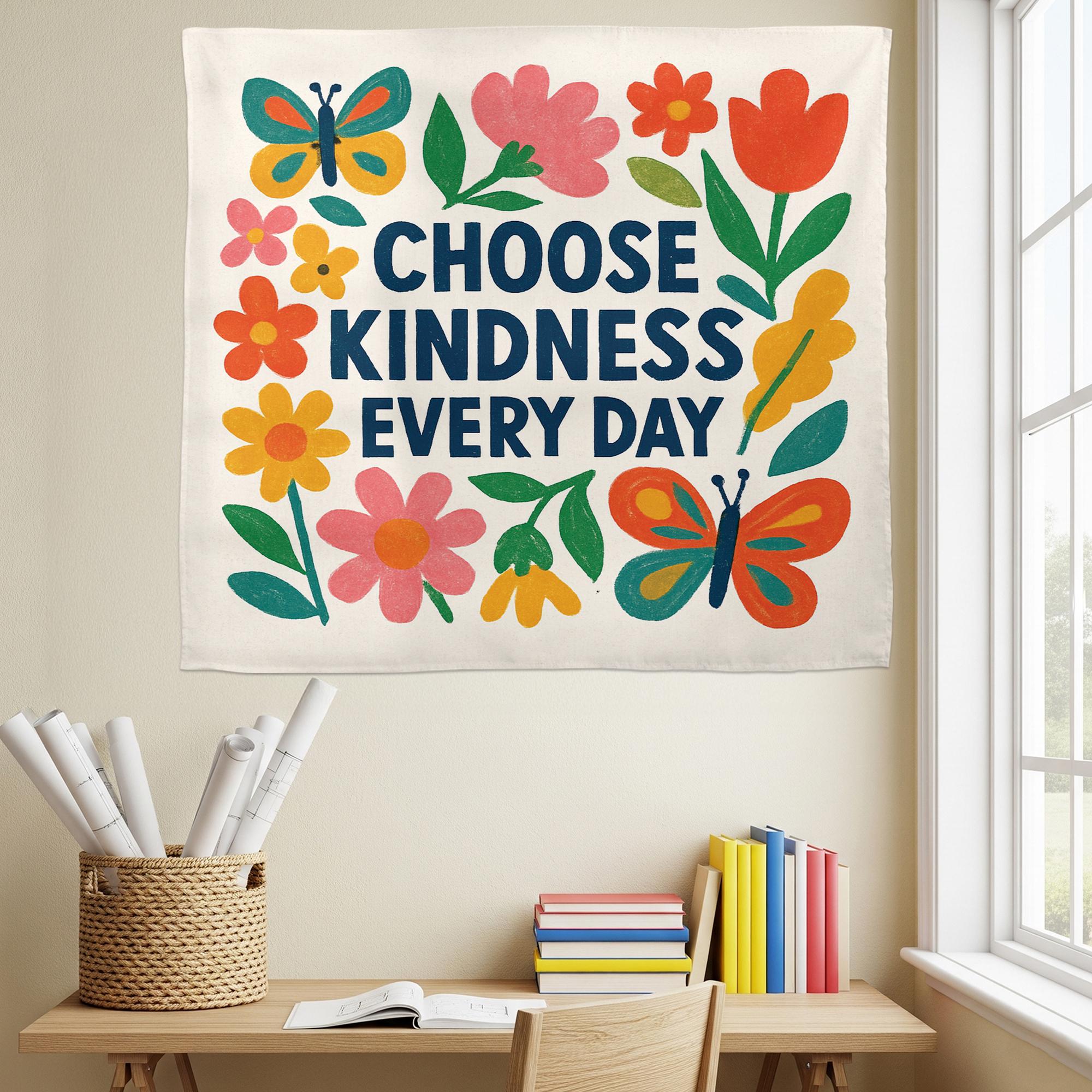 Choose Kindness Every Day Tapestry, Colorful Classroom Wall Decor, Teacher Positivity Banner, Floral School Kindness Poster