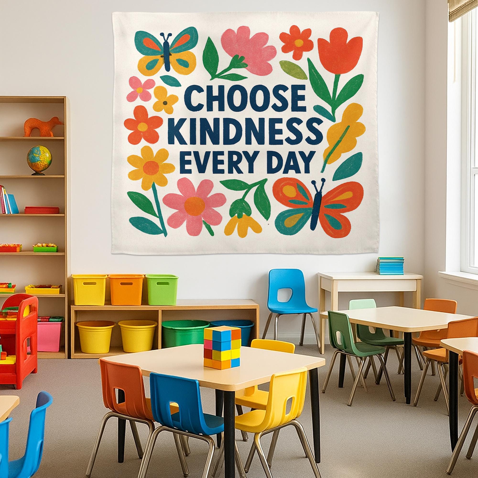 Choose Kindness Every Day Tapestry, Colorful Classroom Wall Decor, Teacher Positivity Banner, Floral School Kindness Poster