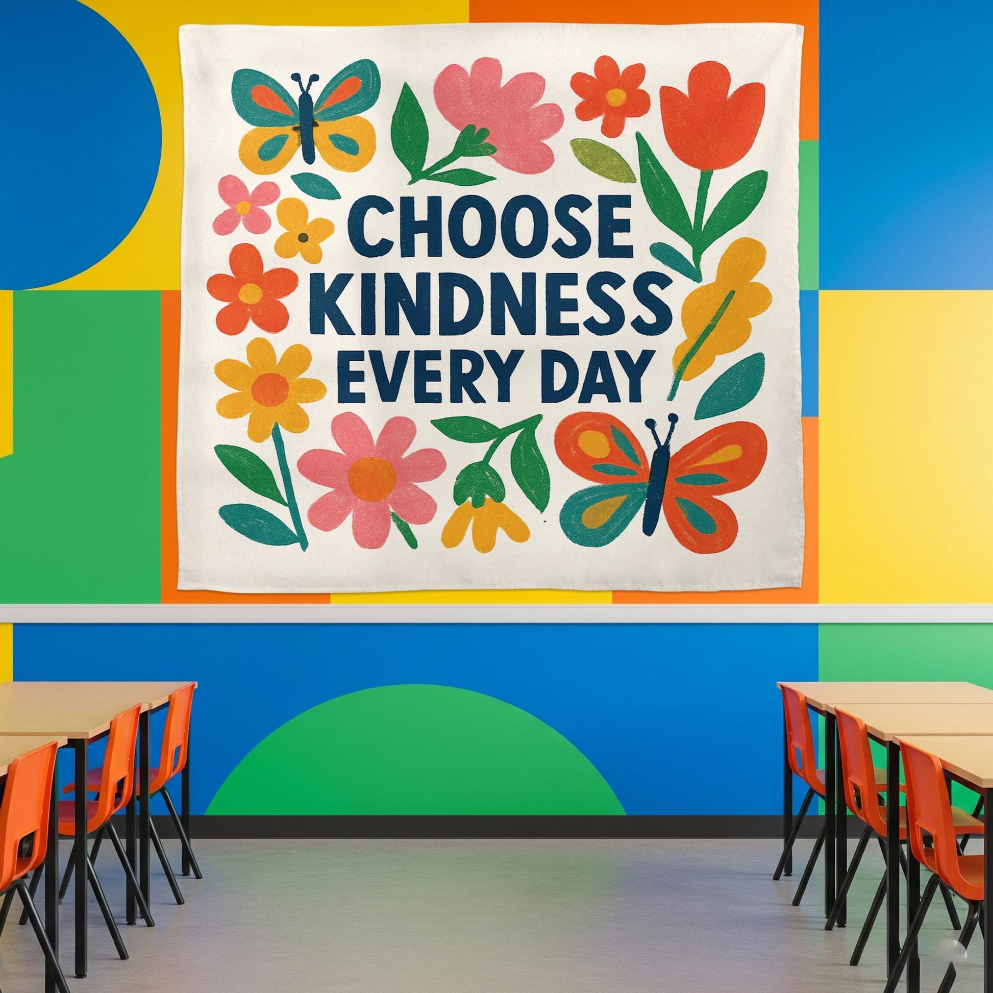 Choose Kindness Every Day Tapestry, Colorful Classroom Wall Decor, Teacher Positivity Banner, Floral School Kindness Poster