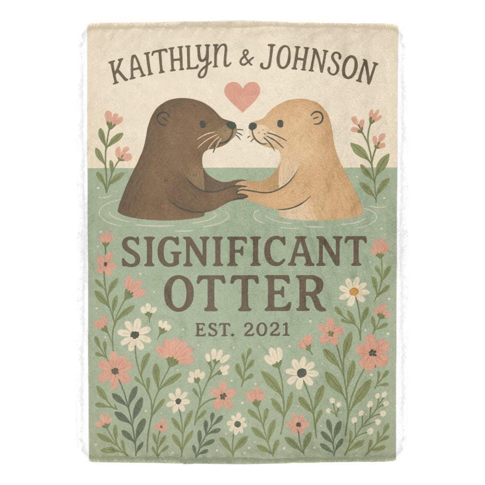 Significant Otter Couple Blanket, Anniversary Gift for Her or Him, Cute Otter Love Throw,Personalized Est Romantic Blanket,Wedding anni Gift