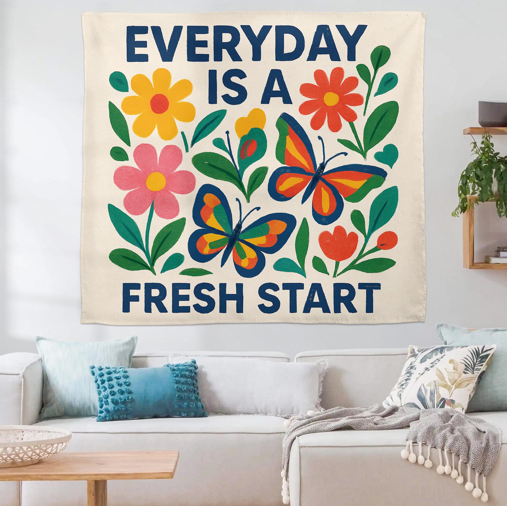 Everyday Is a Fresh Start Tapestry, Motivational Classroom Wall Decor, Positive Teacher Banner, Floral School Encouragement Sign