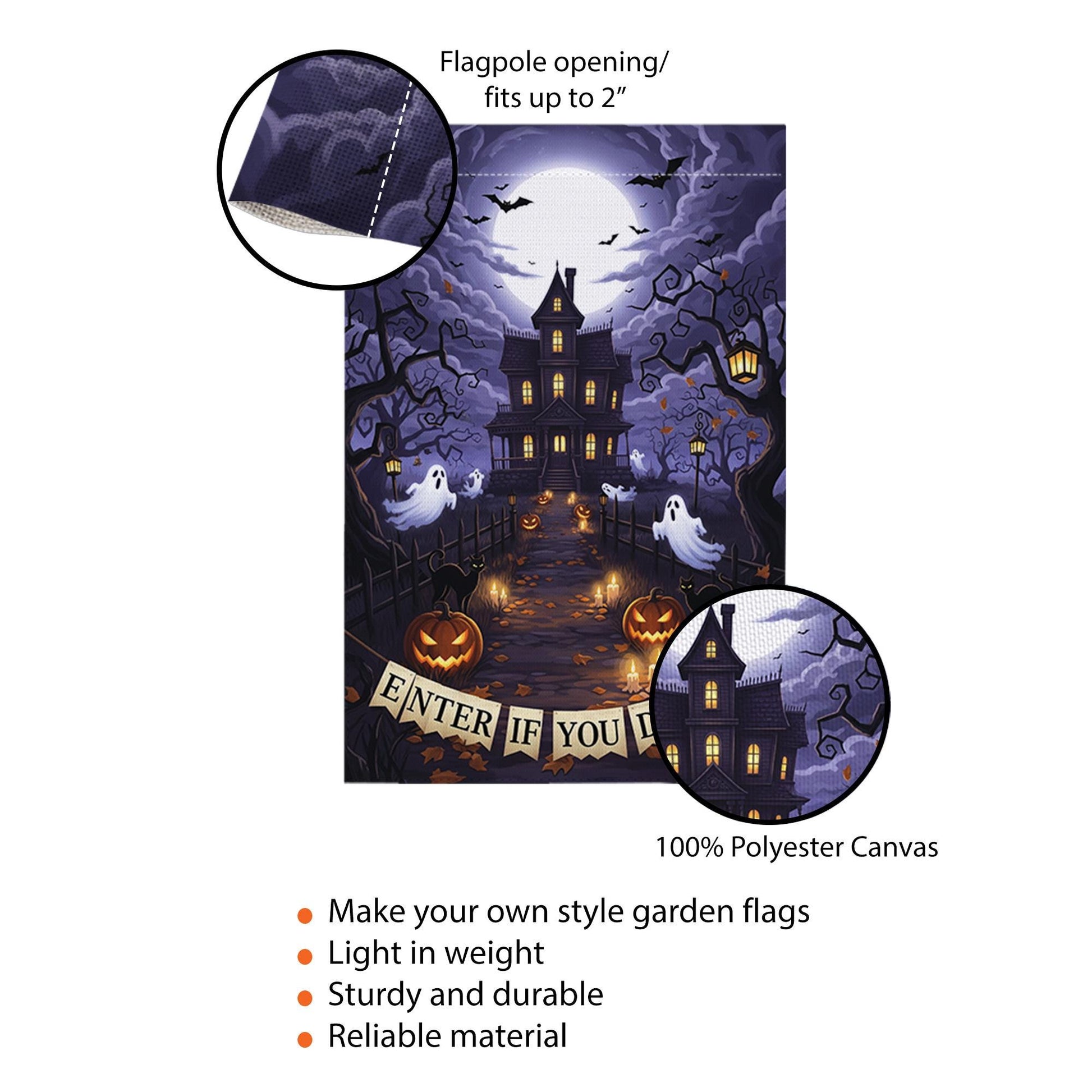 Enter If You Dare Halloween Garden Flag – Haunted House Ghost Pumpkin Spooky Yard Decor