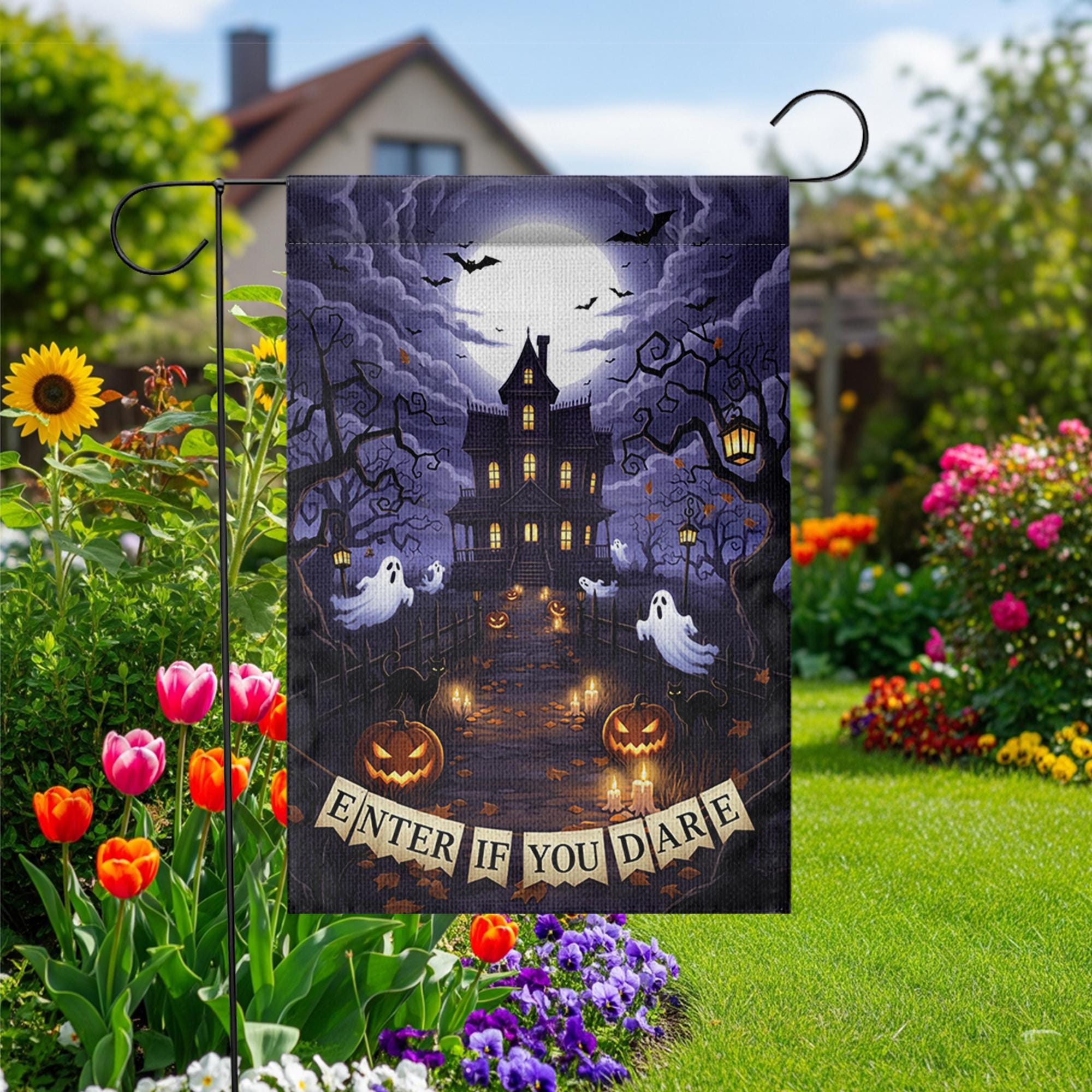 Enter If You Dare Halloween Garden Flag – Haunted House Ghost Pumpkin Spooky Yard Decor
