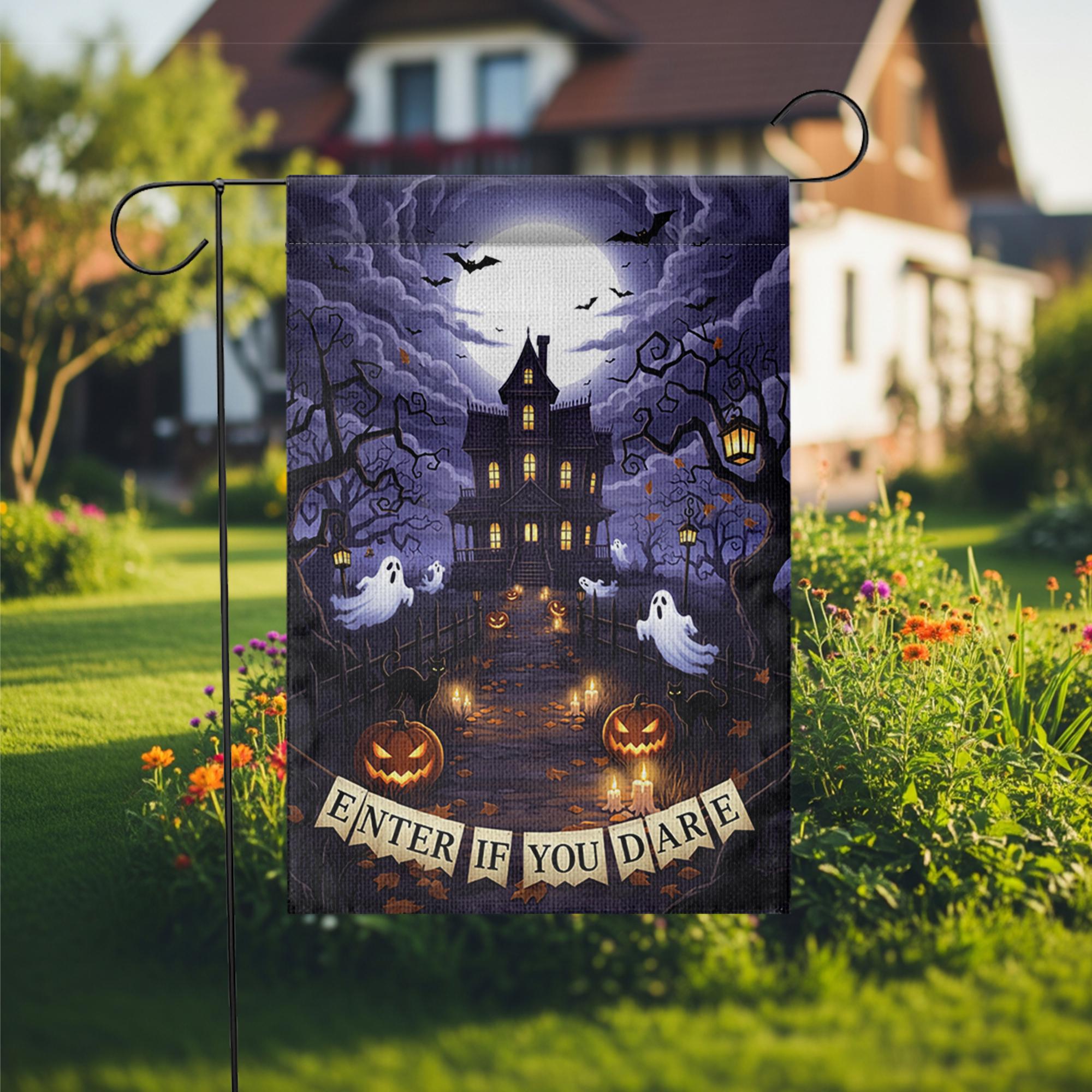 Enter If You Dare Halloween Garden Flag – Haunted House Ghost Pumpkin Spooky Yard Decor