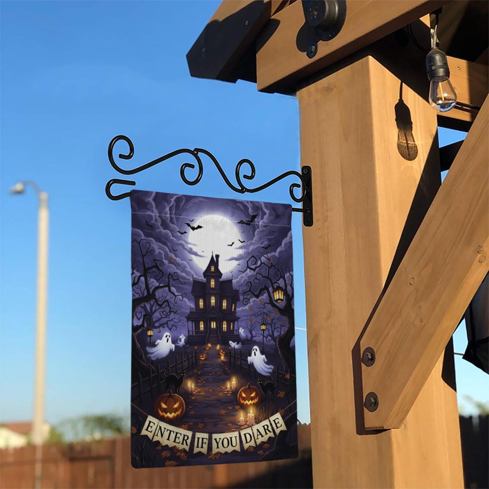 Enter If You Dare Halloween Garden Flag – Haunted House Ghost Pumpkin Spooky Yard Decor