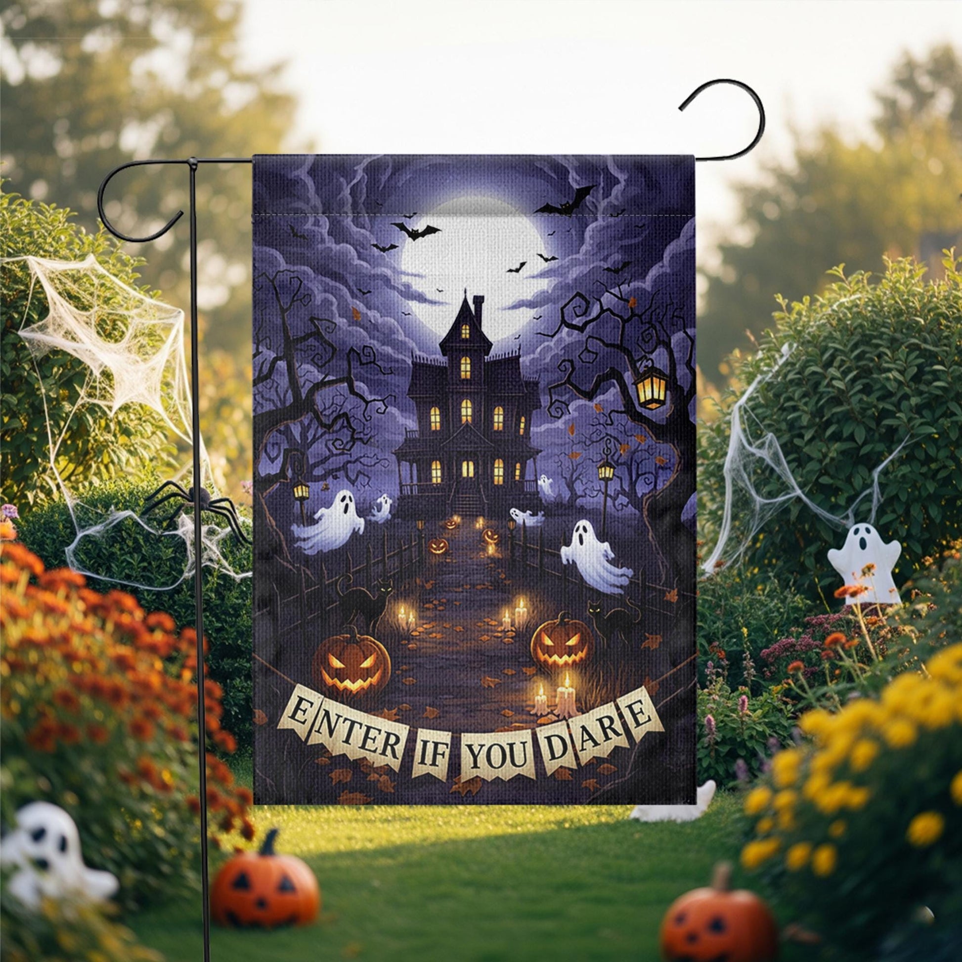 Enter If You Dare Halloween Garden Flag – Haunted House Ghost Pumpkin Spooky Yard Decor