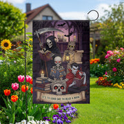 Halloween Reading Garden Flag – Grim Reaper Vampire Mummy Skeleton Book Lover Decor