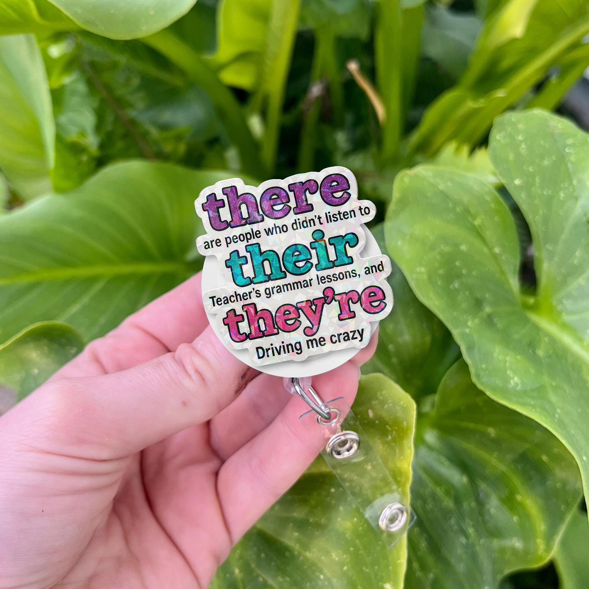 Funny Grammar Teacher Badge Reel, There Their They're ID Clip, English Teacher Gift, Retractable Work Badge, Language Humor Reel