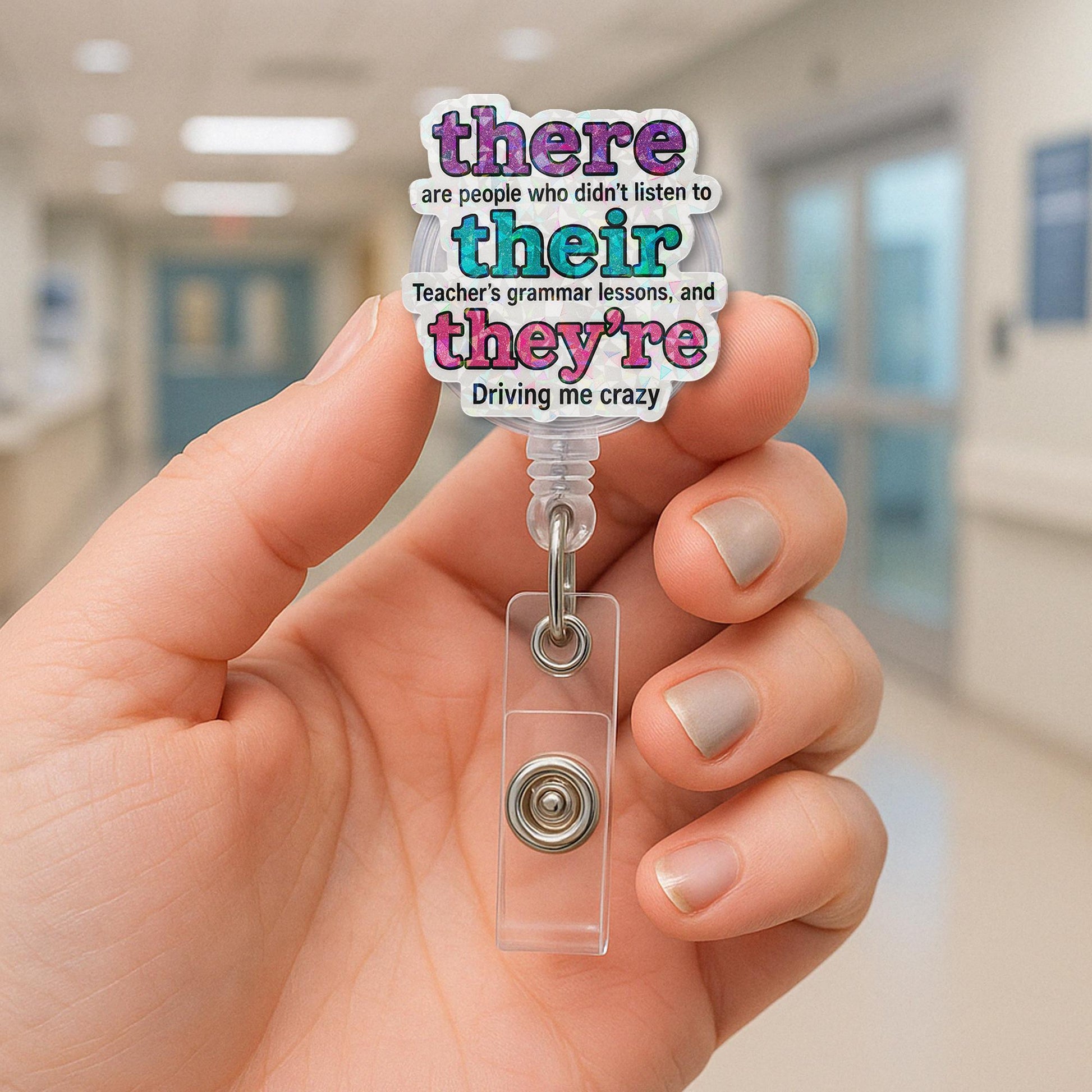 Funny Grammar Teacher Badge Reel, There Their They're ID Clip, English Teacher Gift, Retractable Work Badge, Language Humor Reel